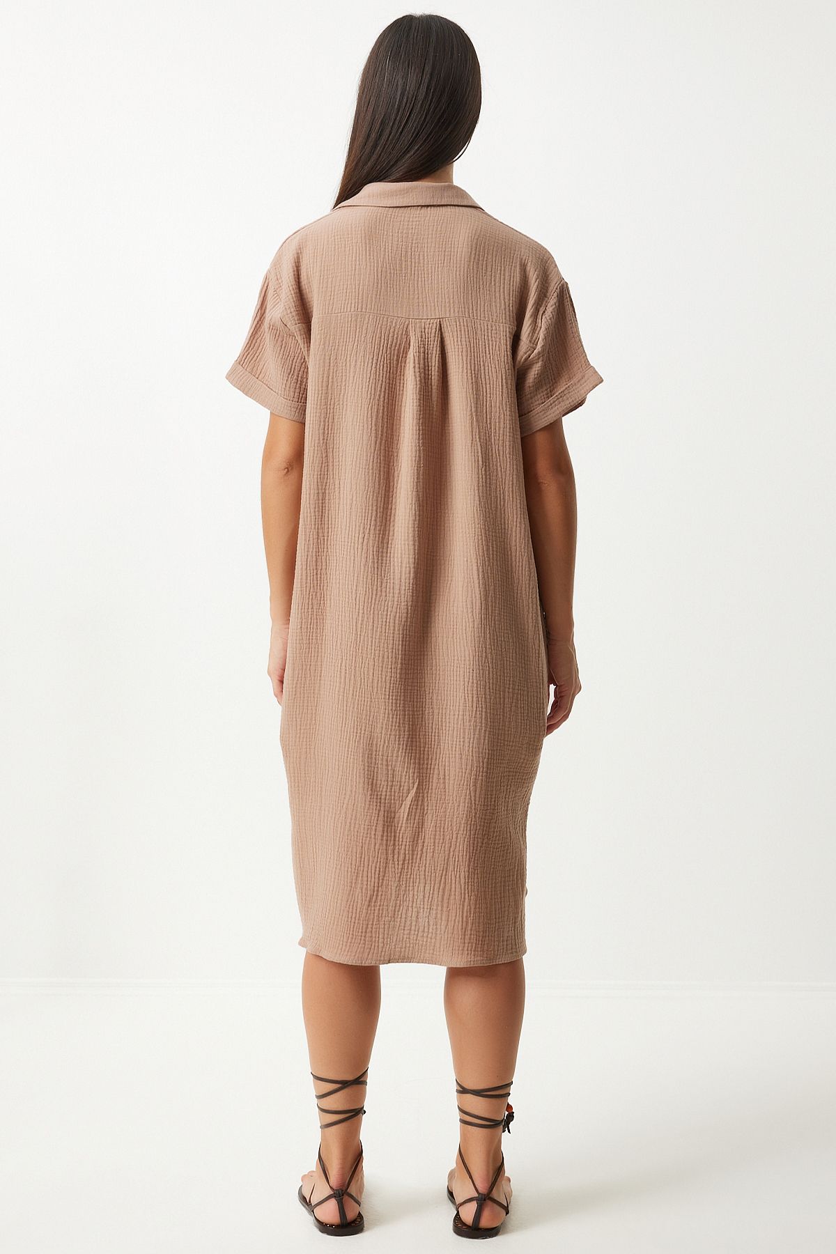Female Biscuit Polo Yaka Cottage Plenty of Muslin Dress to00135