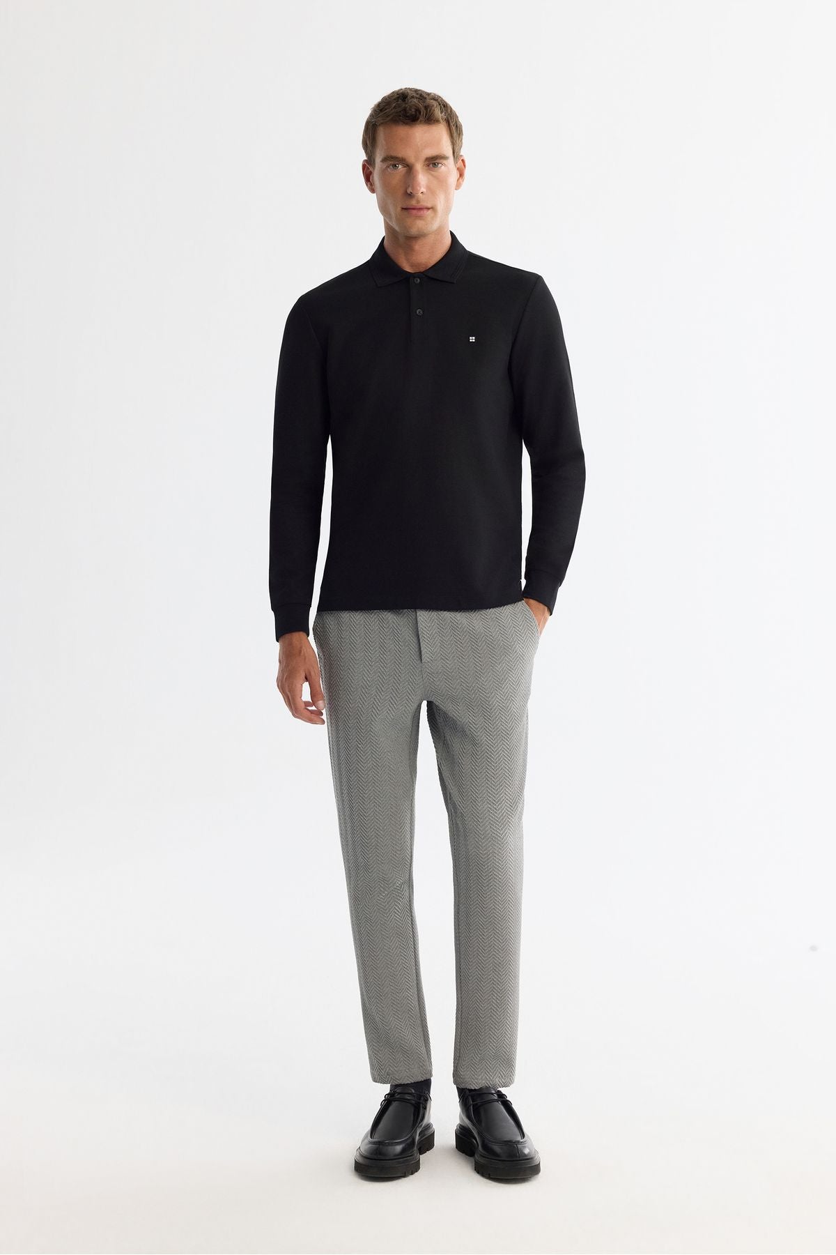 Men's black 2 button cotton Polo Yaka Sweatshirt B001080