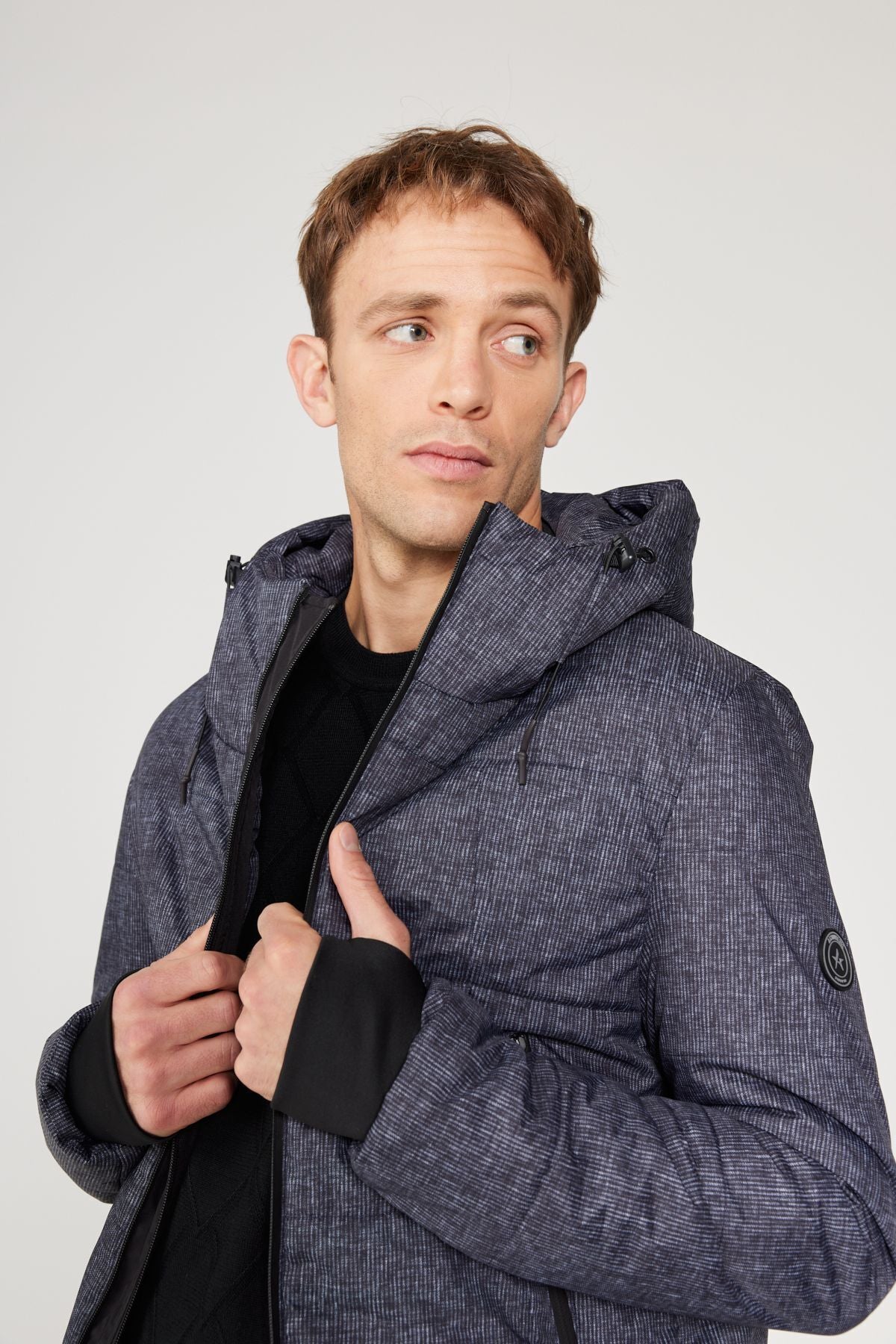 Men's anthracite standard fit normal cutting hooded patterned coat