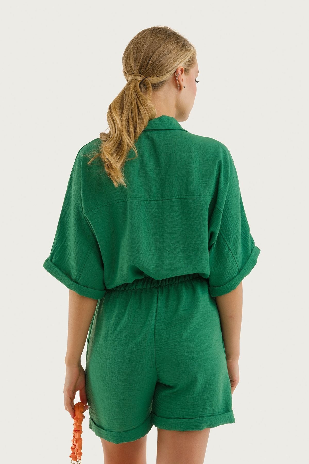 WOMEN'S GREEN BY ARM POCKET Waist Waist Wales Jumpsuit with Tulum Arm-23y001075