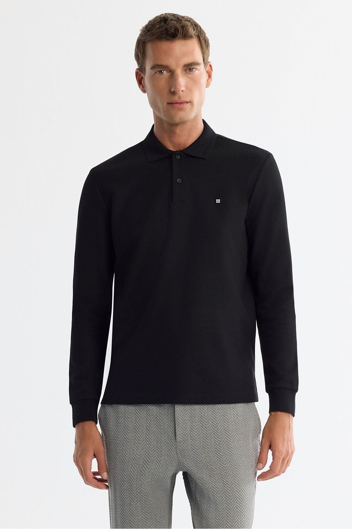 Men's black 2 button cotton Polo Yaka Sweatshirt B001080