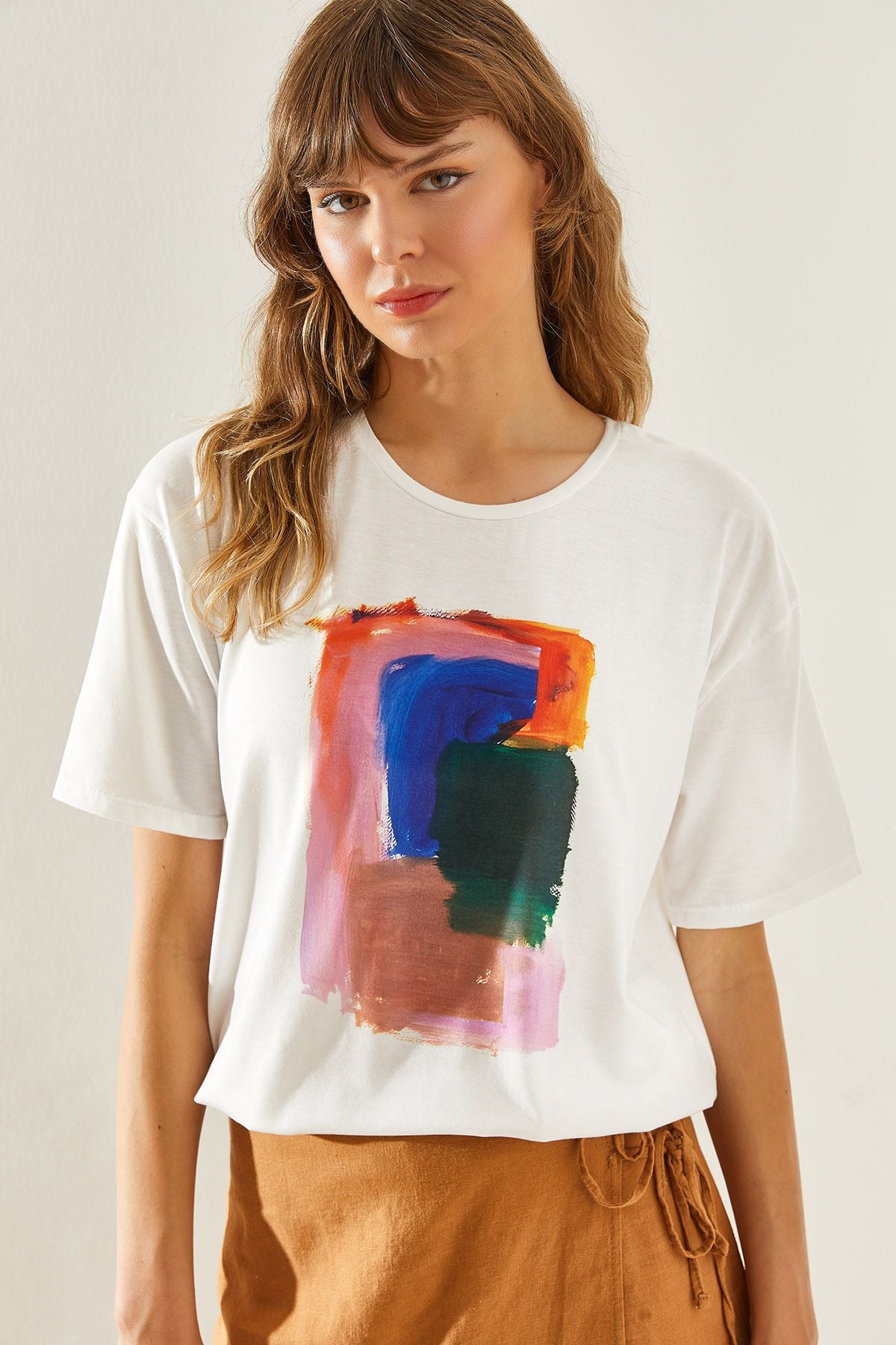 WOMEN'S Watercolor Patterned Short Sleeve Basic T-Shirt 60251214