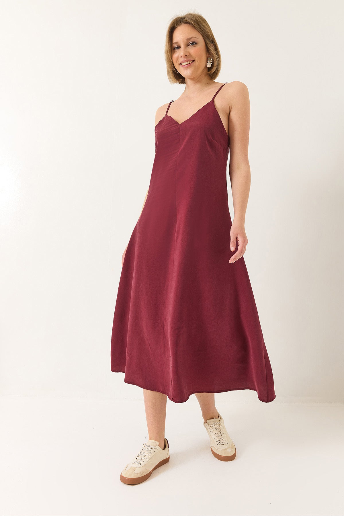 Women's V-Neck Thin Strap Hidden Zipper Lined Modal Dress 5978 60281032