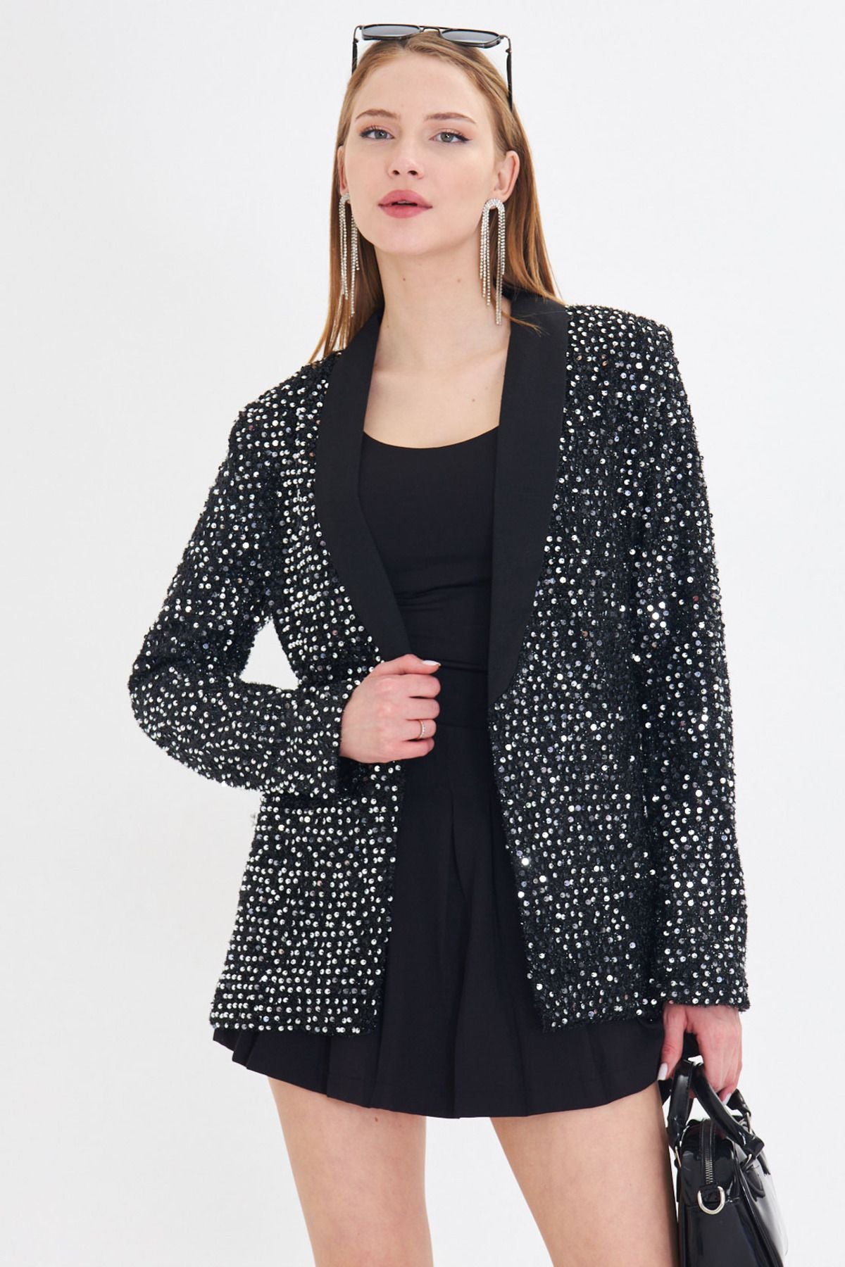 Women's Silver Shawl Paper Payet Payet Jacket ARM-24K001052