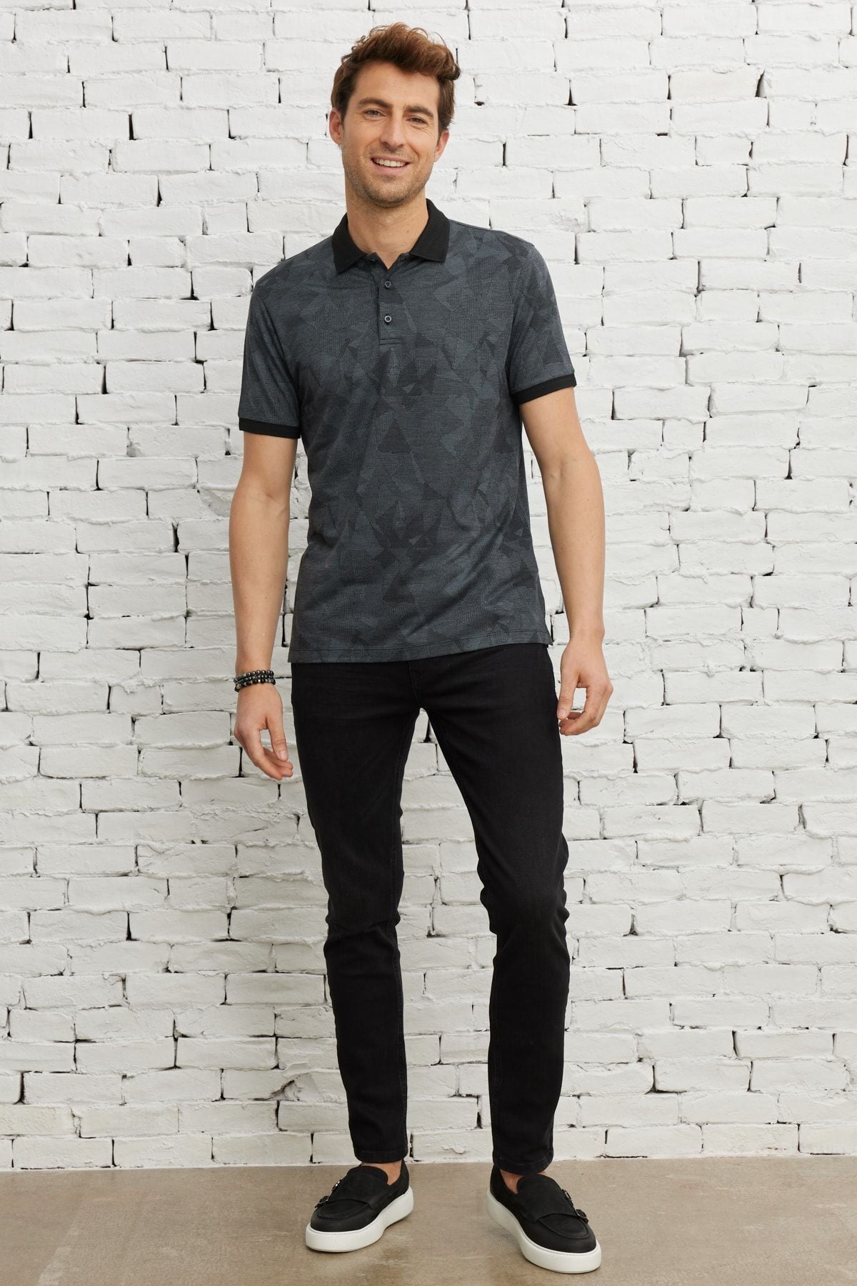 Slim fit narrow cut Polo Yaka Jacquard T -shirt