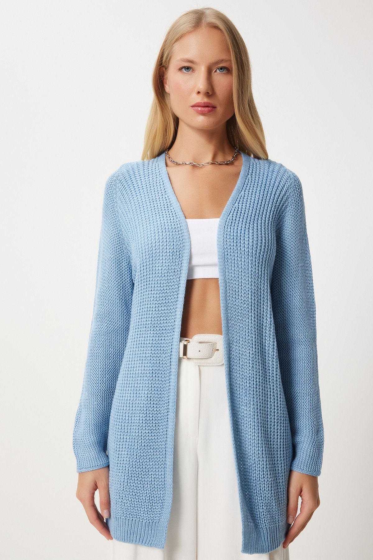 Woman Sky Blue Thessaloniki Knitting Basic Knitwear Cardigan YG00095