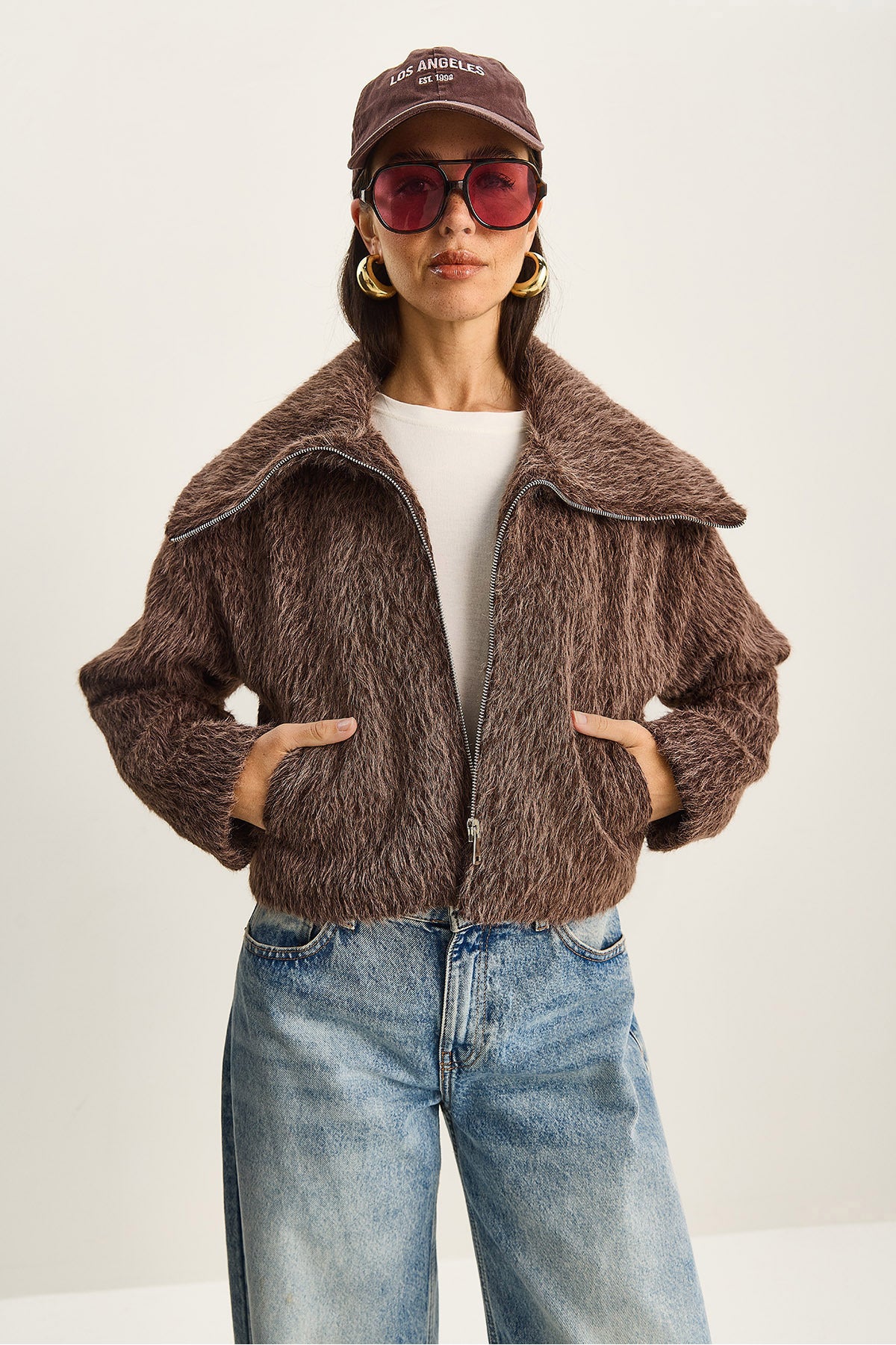 Women's Wide Collar Pocket Detailed Lined Raised Crop Coat 0211 60283819