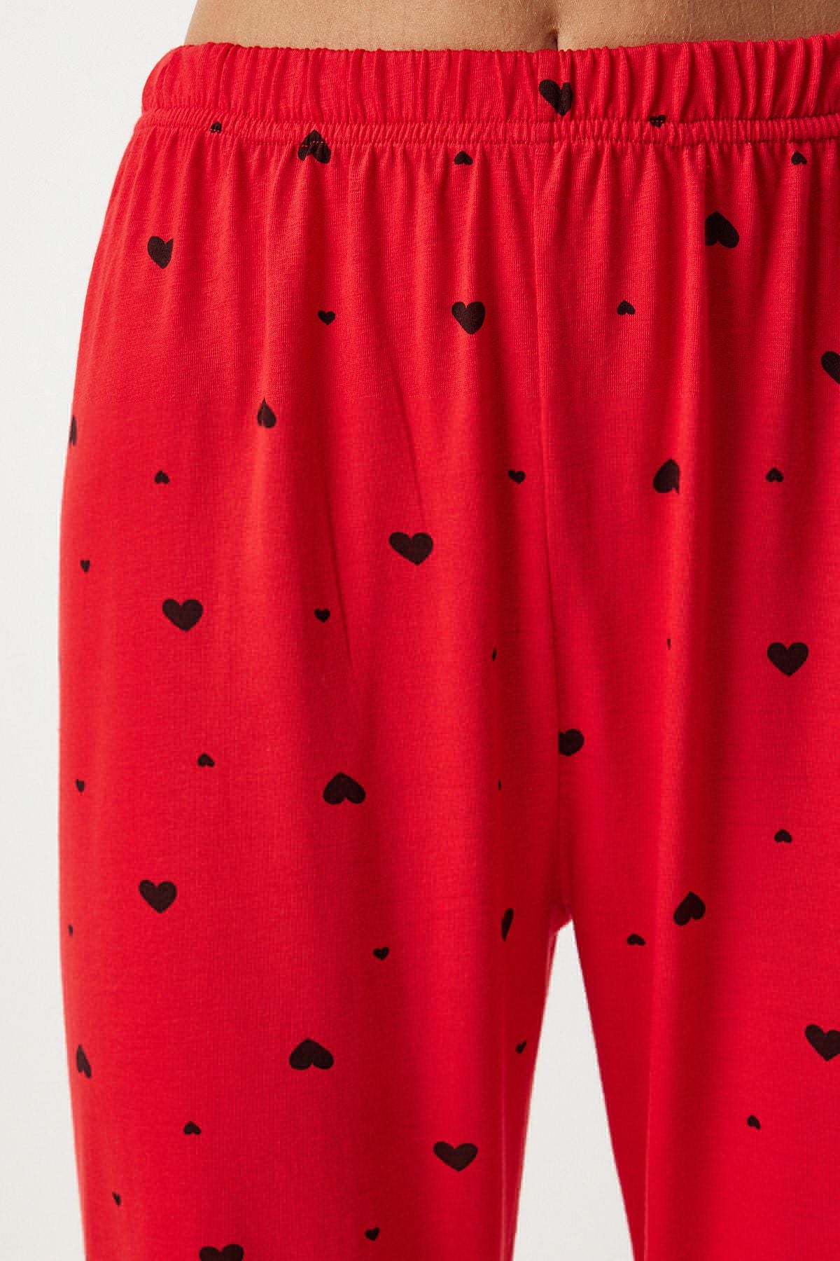 Female red -hearted shirt pants pajama set EC00036