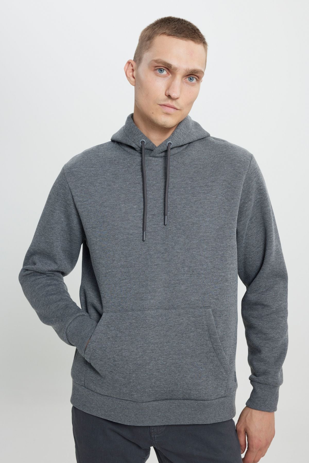 Men's anthracit-melanj standard fit Içi polar 3-tie hooded cotton sweatshirt