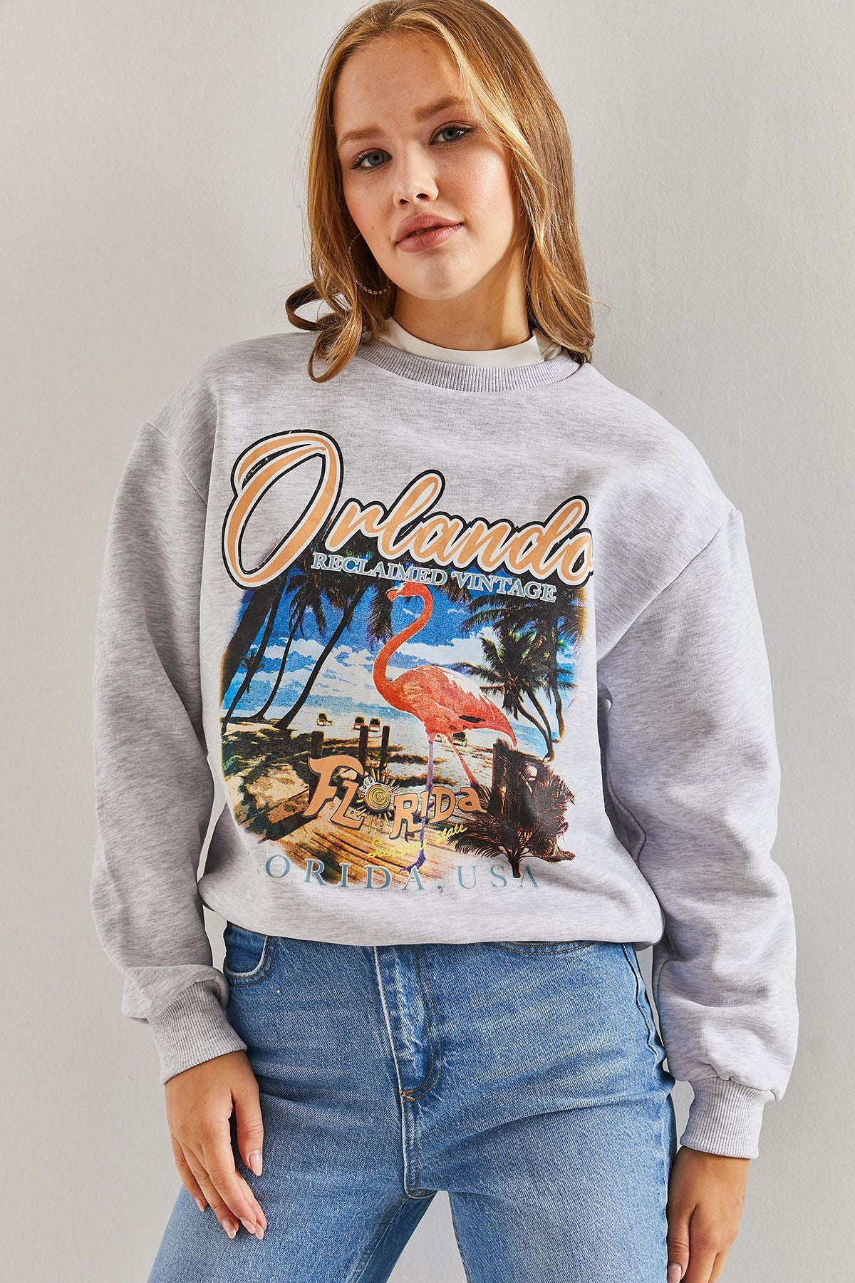 Woman Orlando Picture Printed Three Yarn Sweatshirt