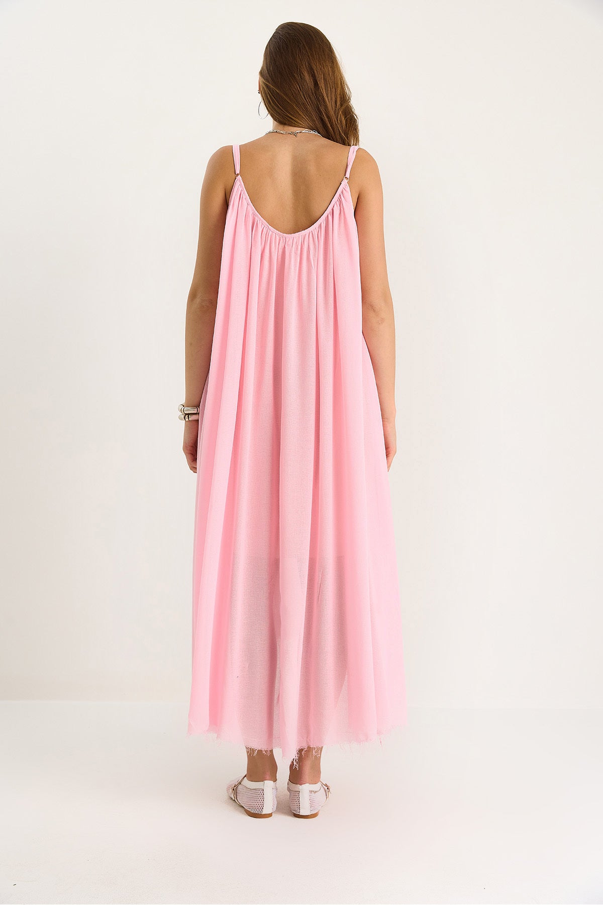 Women's Thin Strap Casual Lined Cotton Summer Long Dress 5971 60281106