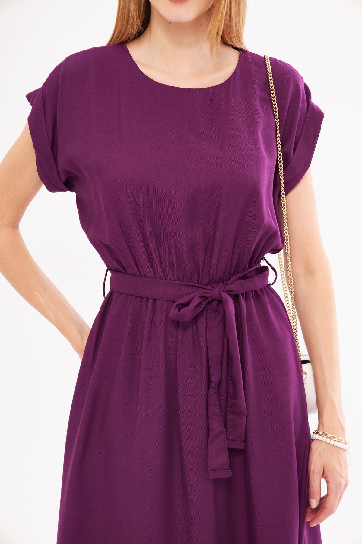 Woman Purple Waist Tinder Dress ARM-18Y001120