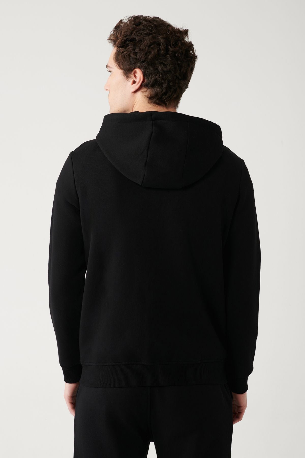 Men's black unisex sweatshirt hooded collar polarli 3 -fire zipper regular Fit E001019