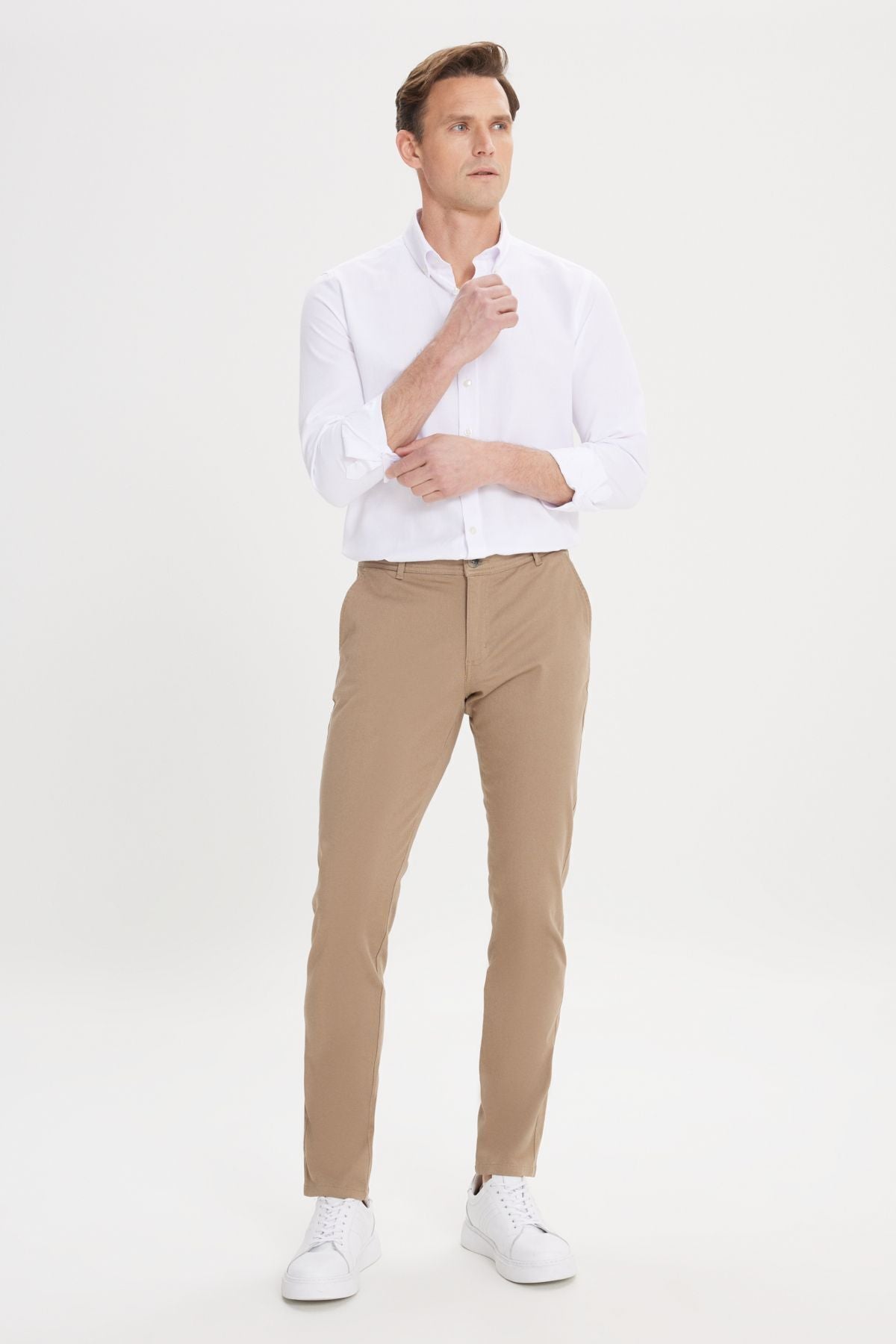 Men's Camel Kanvas Slim Fit Narrow Cut Side Pocket Flexible Chino Pants