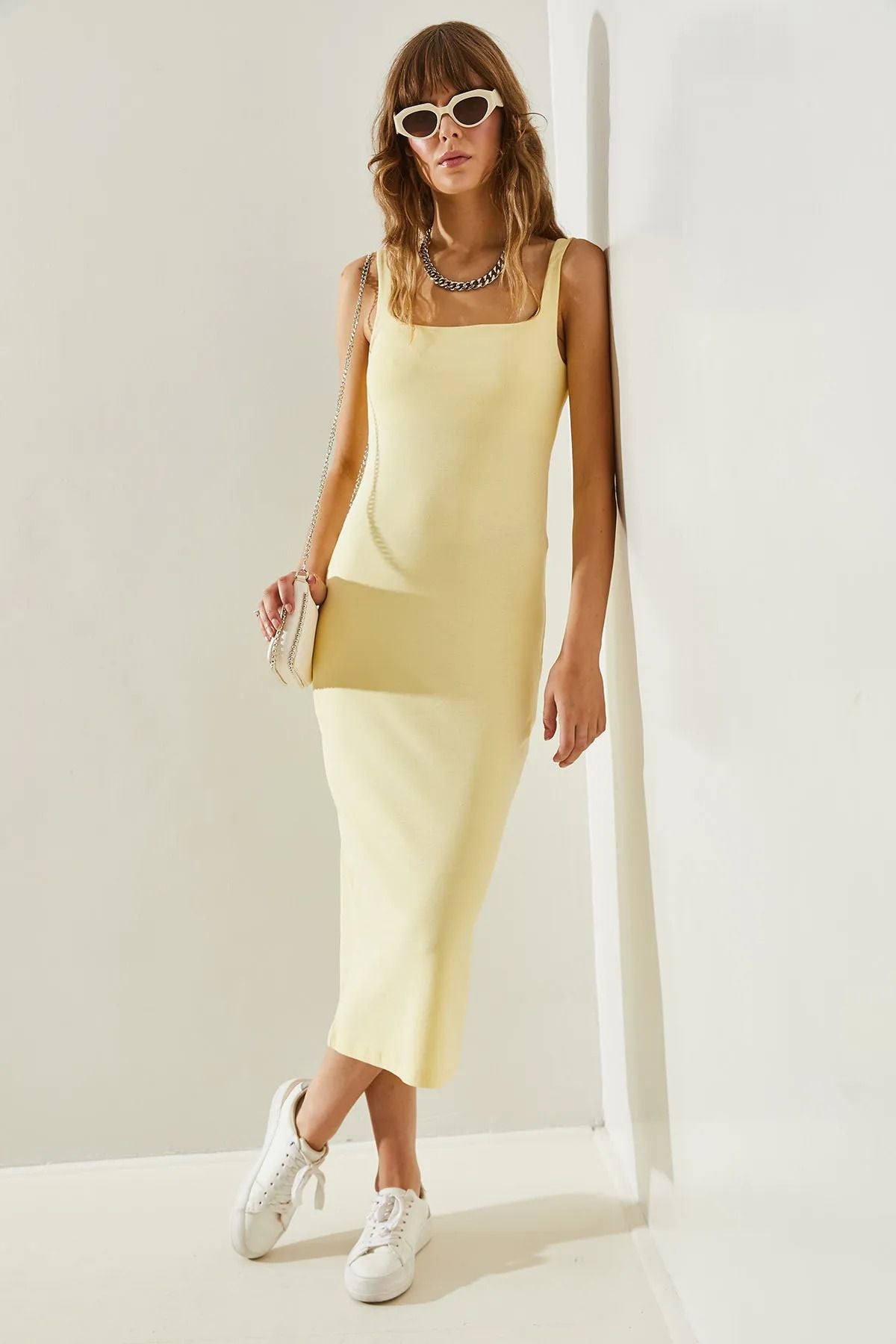 Female Square Collar Hanger Midi Boy Basic Dress 60251239