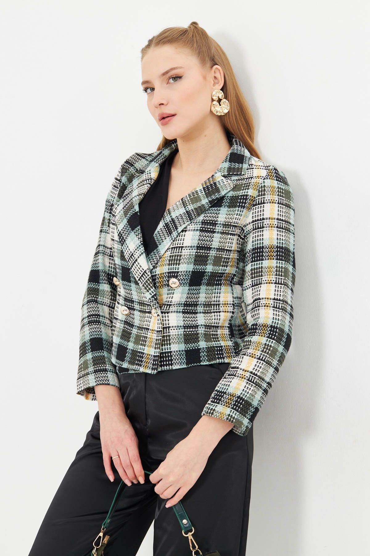 Female Mint-Blaz Cruve Yaka Tüvit Crop jacket ARM-24K001014