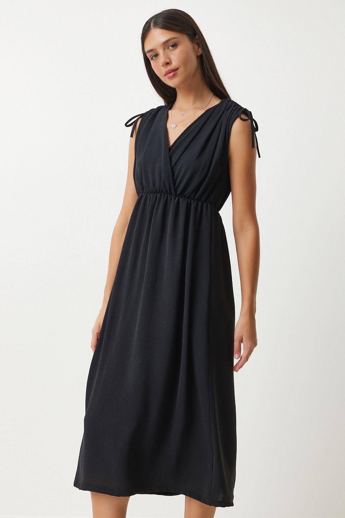 WOMEN BLACK ANVALOP YOKA SHIRT Knitted dress an00201