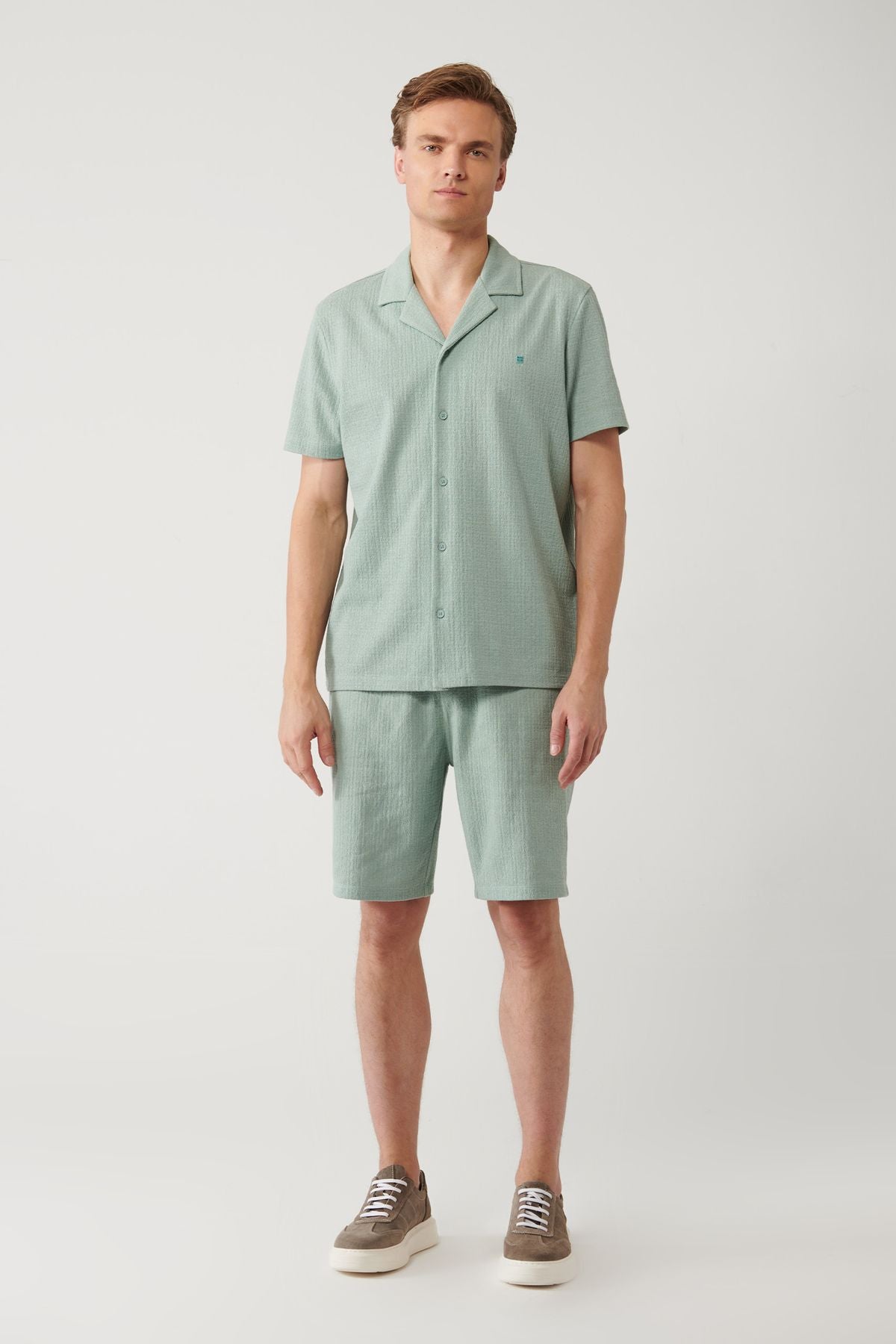 Men's Nile Green Apaj Yaka Jacquard Shirt A41y2216