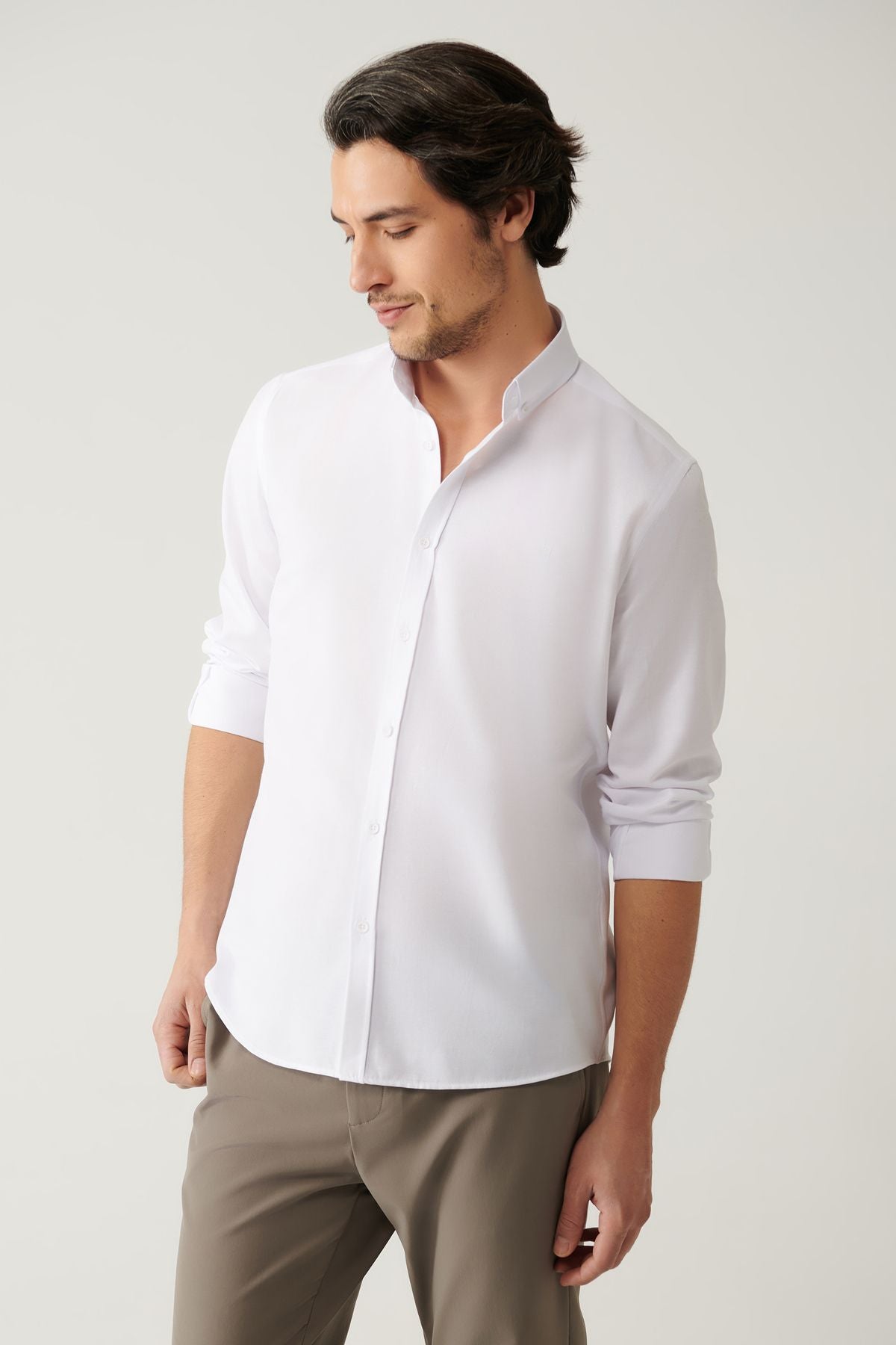 Men's white button collar easily ironed cotton Oxford Shirt E002000