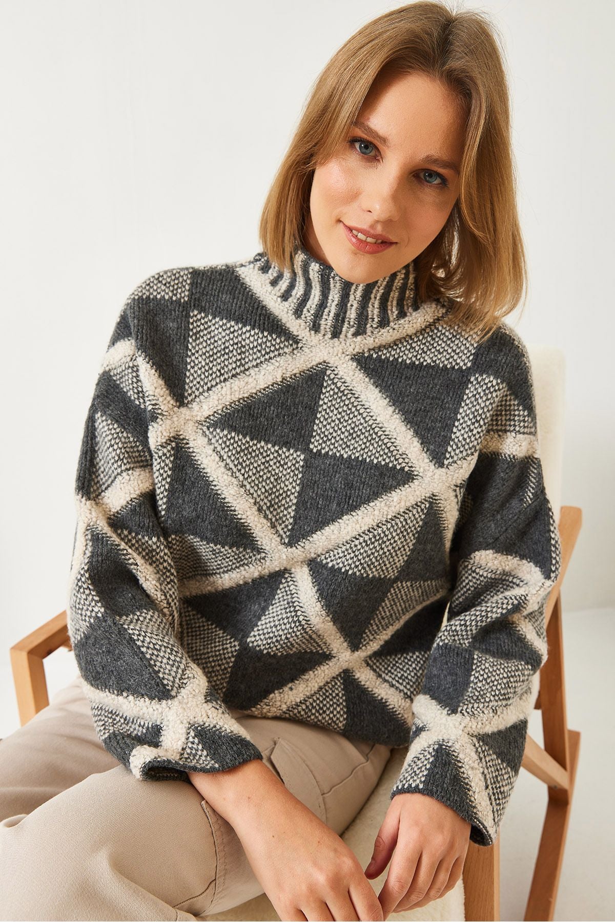 WOMEN HALF FISHER YAK PATTERN PATTERN OVERSIZE knitwear sweater 241197 60261144