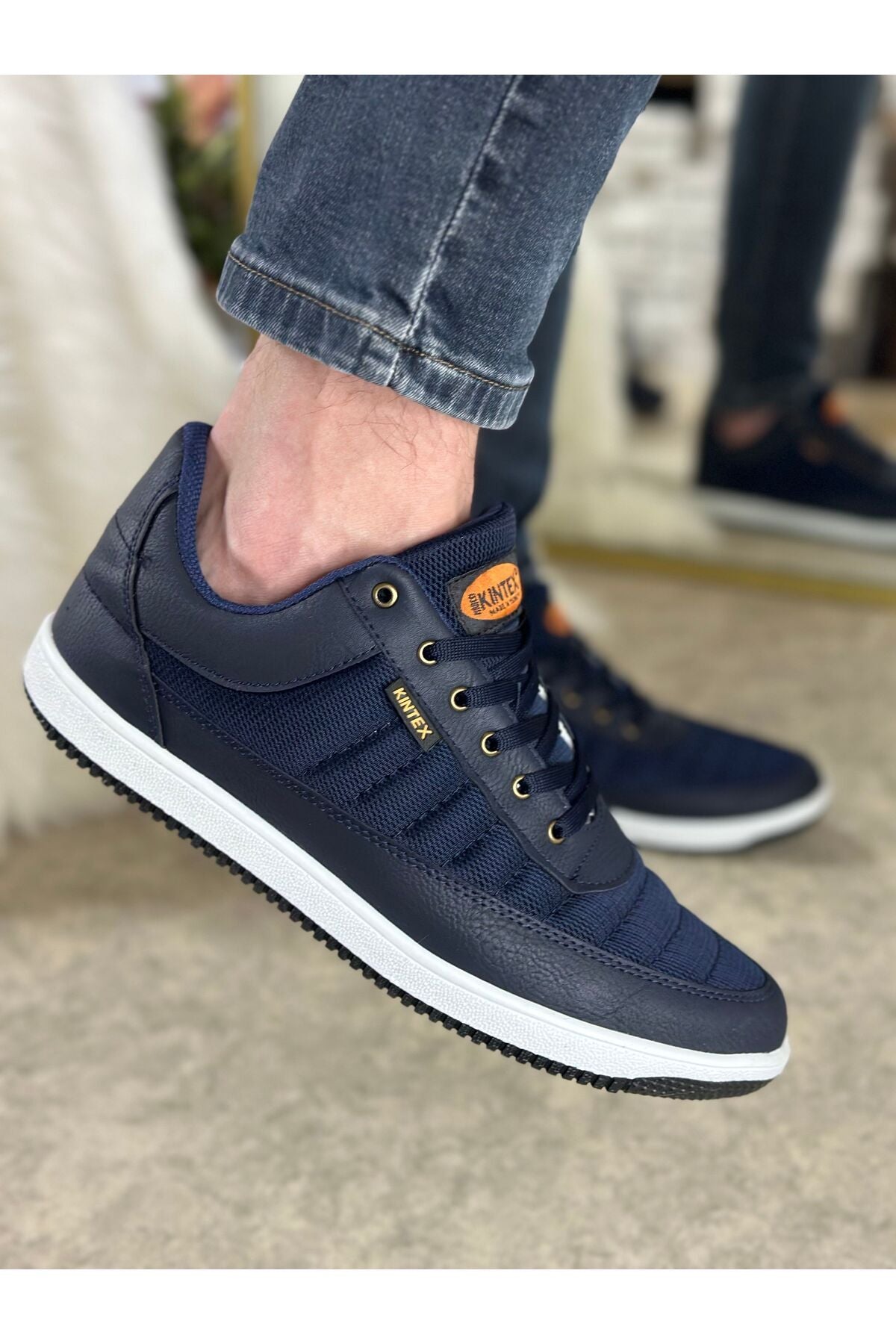 Men's daily breathing comfortable laced light sneaker navy blue sneakers 014