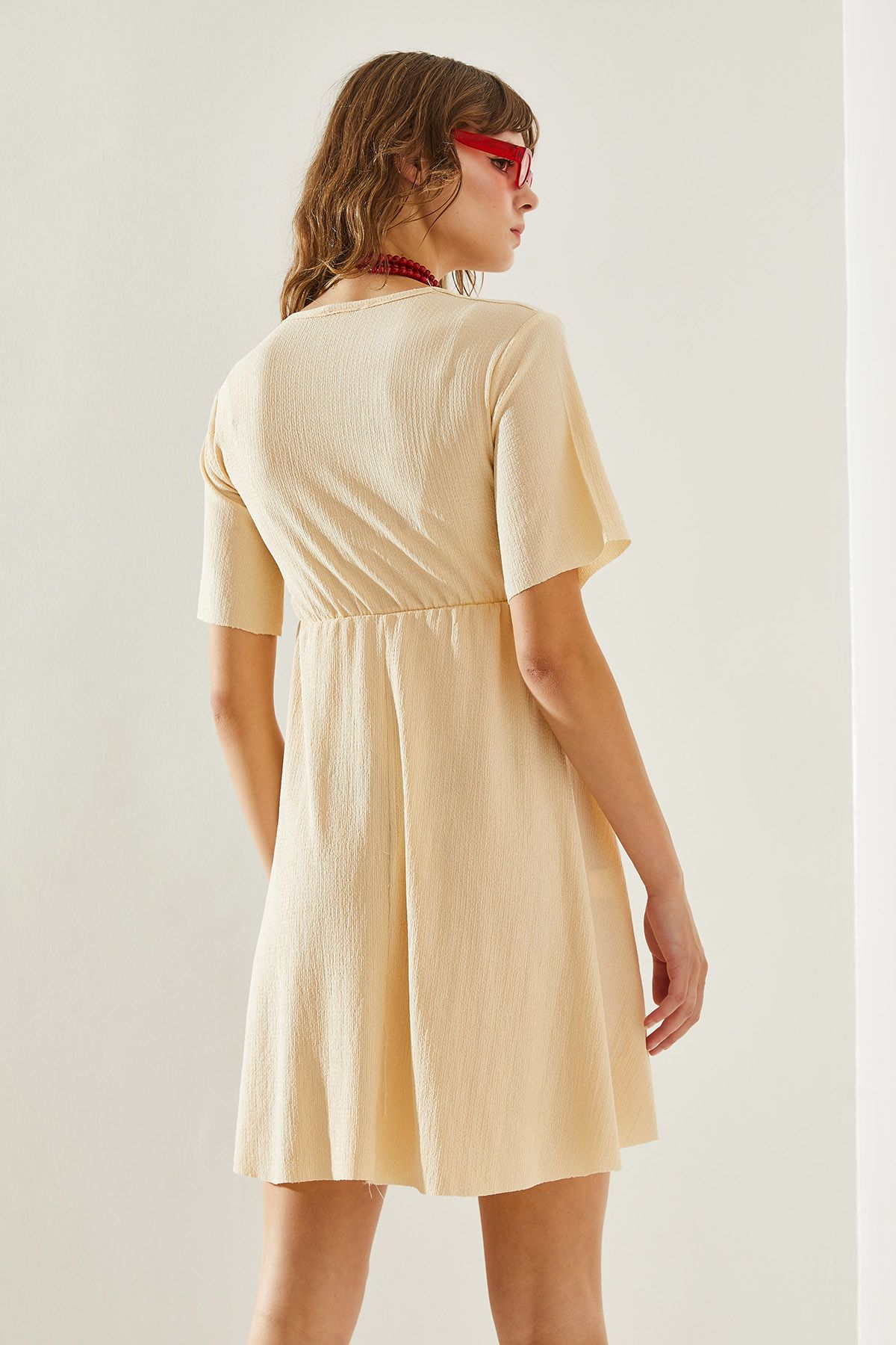 Woman Waist Elümcük V -Neck Dress 60251162
