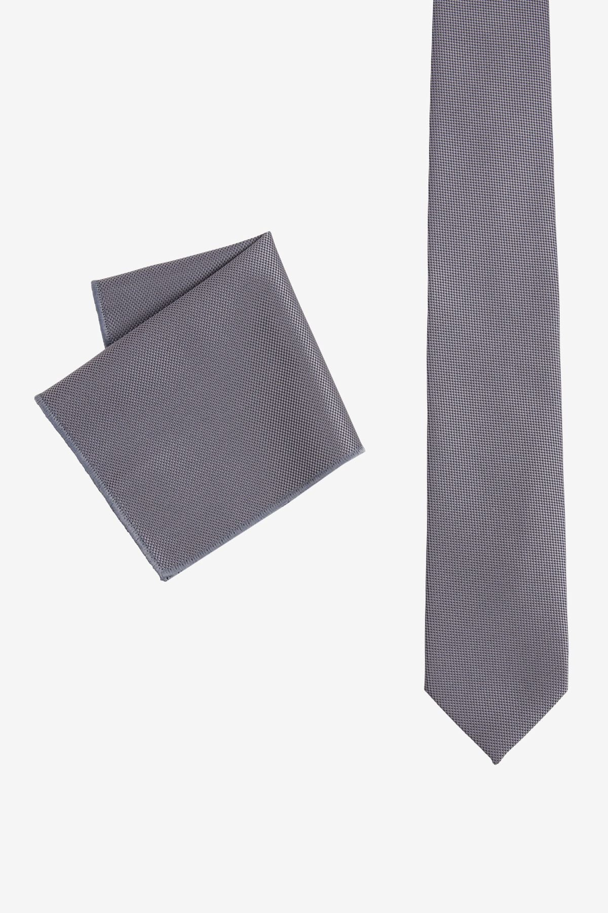 Men's anthracite silk fabric tie-mendil set