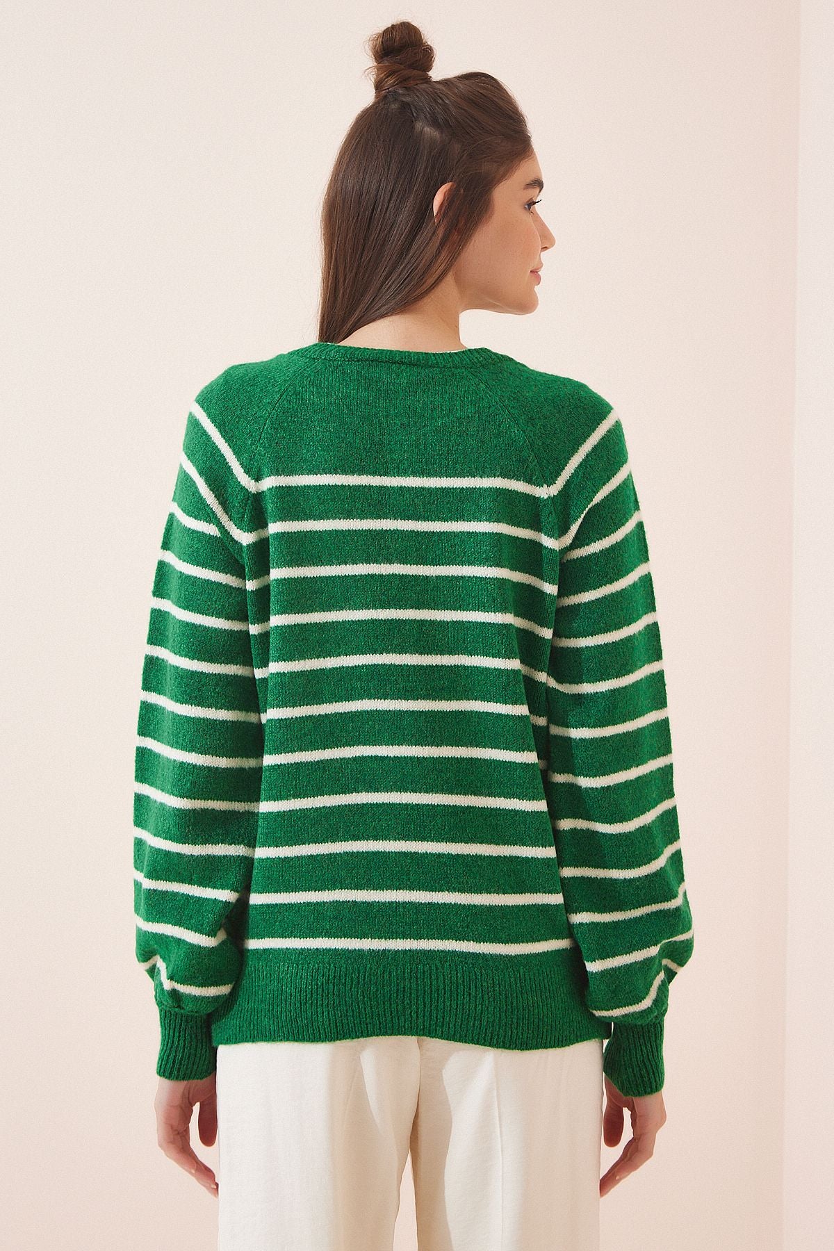 Buttoned collar knitwear sweater green llx0002