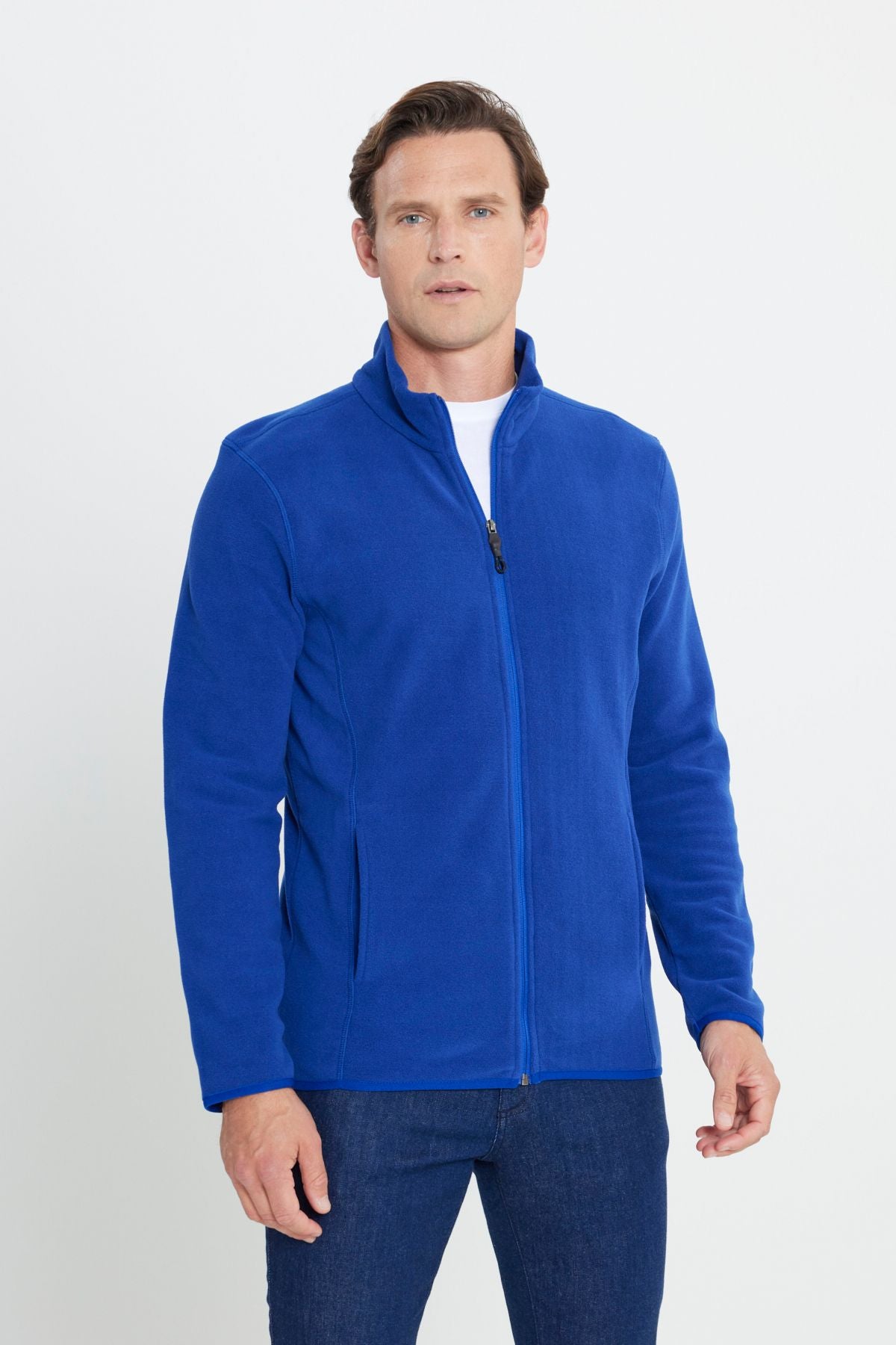 Men's Saks Blue Anti-Pilling Standard Fit Bato Yaka Sweatshirt Polar Jacket