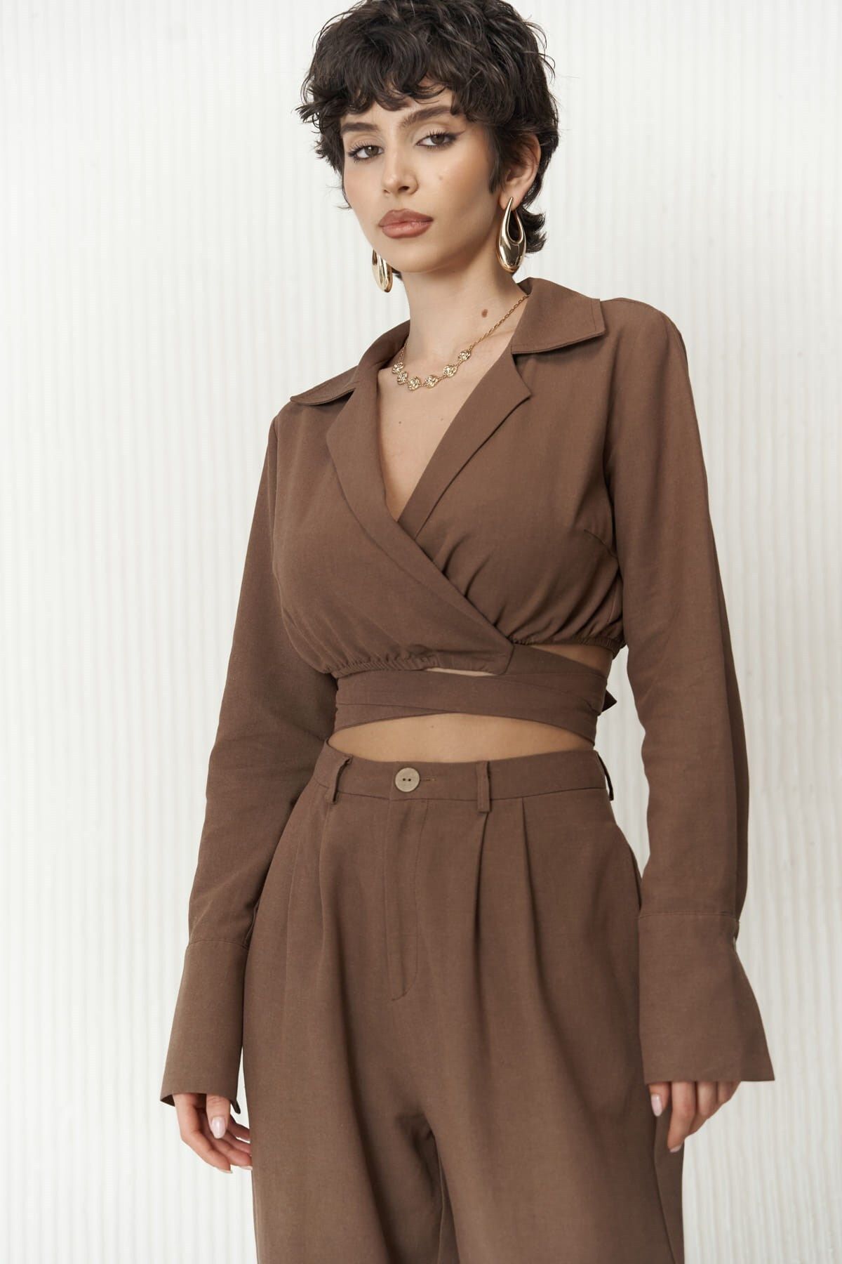 Estila Coffee Crop Pants Set