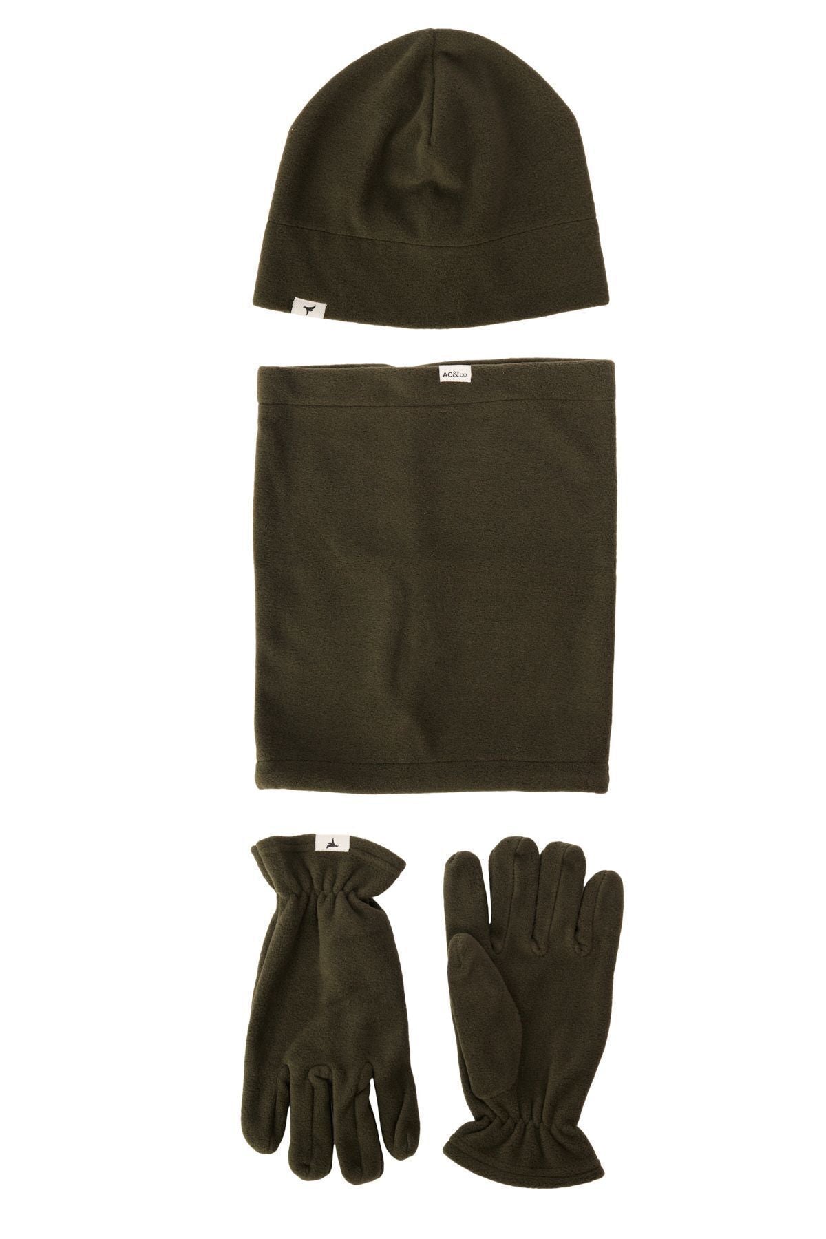 Men's Khaki Anti-Pilling Water Protector Polar Beret Glove Glove Set