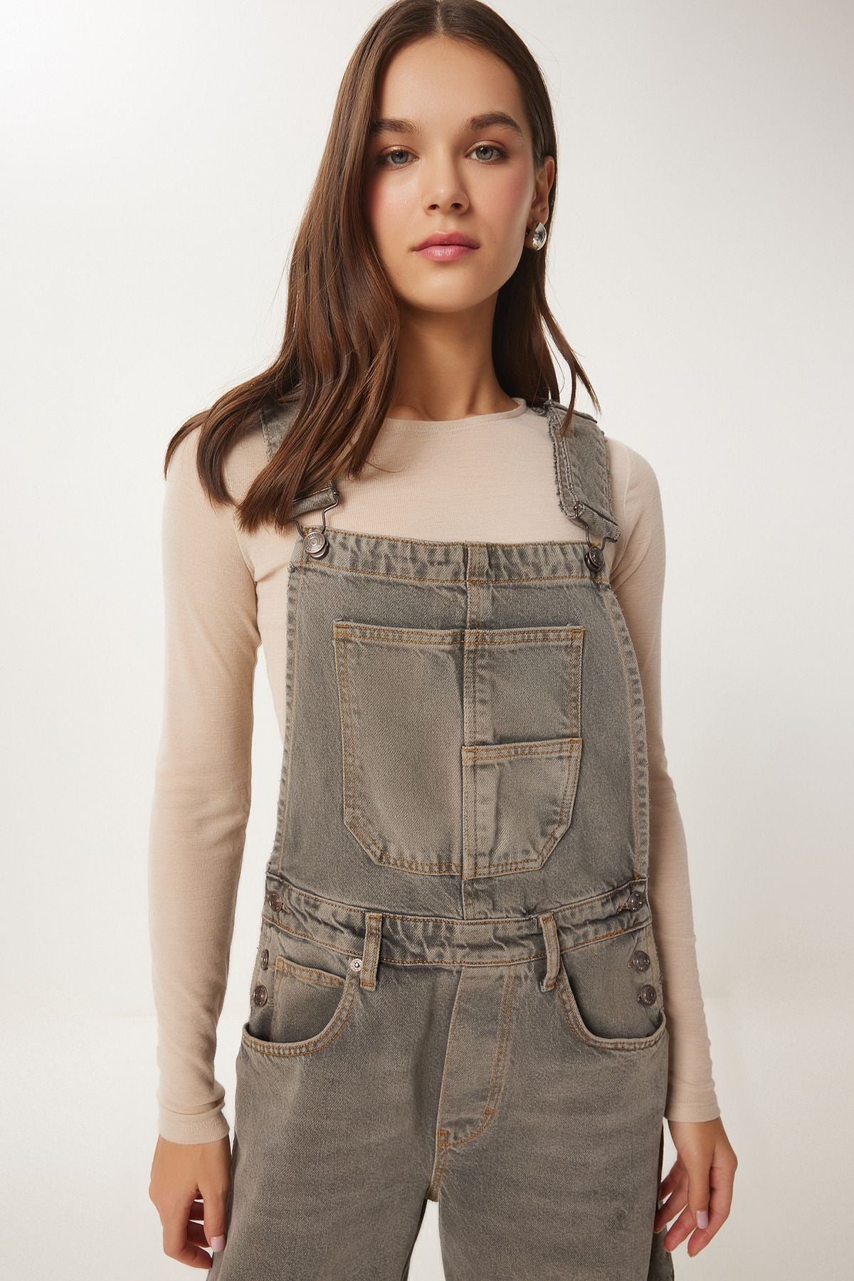 Women with plenty of gray pocket denim salopet RH00033