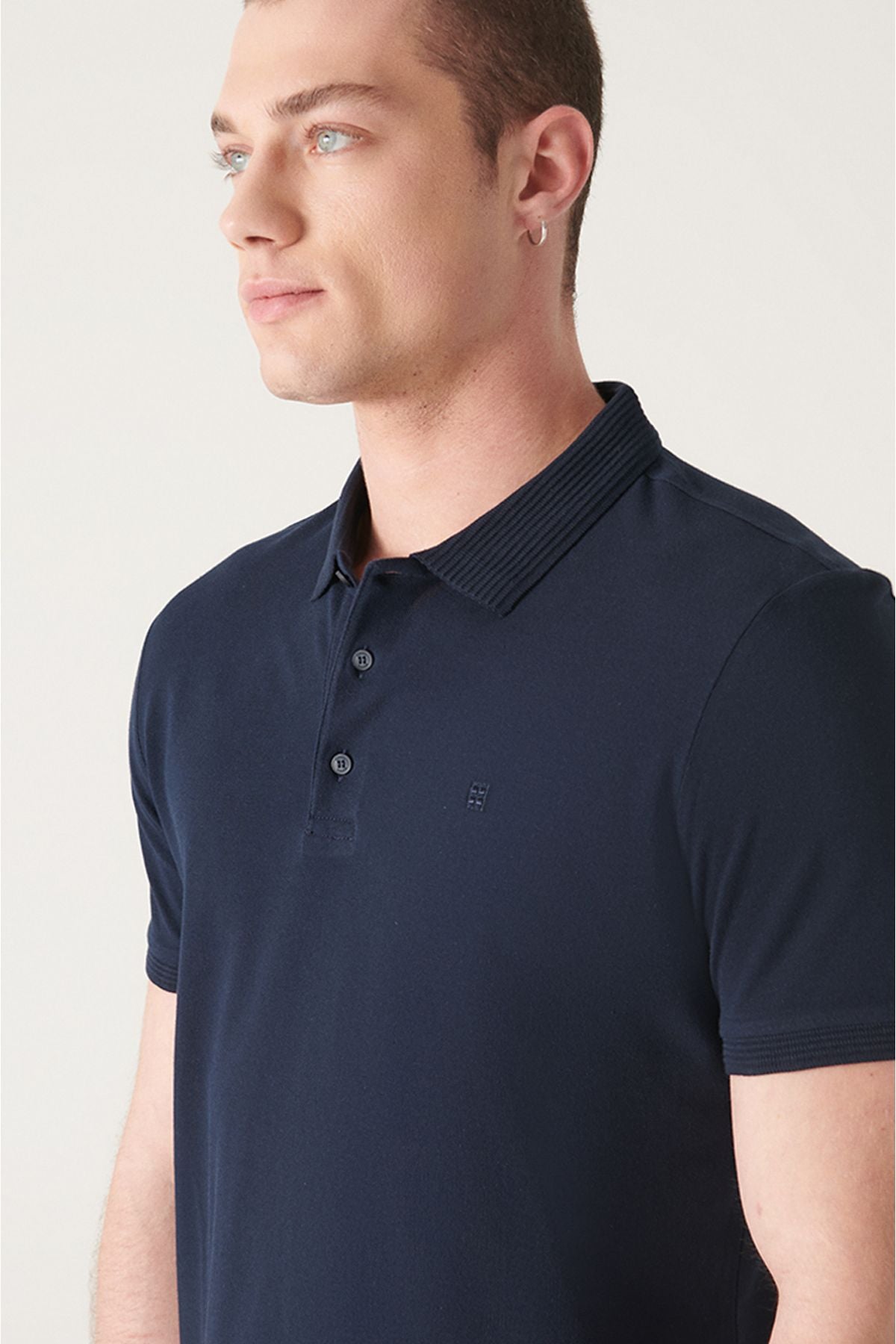 Men's Navy Blue 100% Egyptian Cotton Regular Fit 3 Button Polo Collar T-shirt B001027