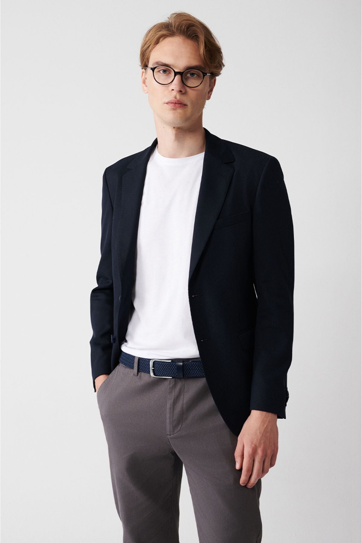 Men's navy blue single slit lid pocket lined jacket A32Y4022