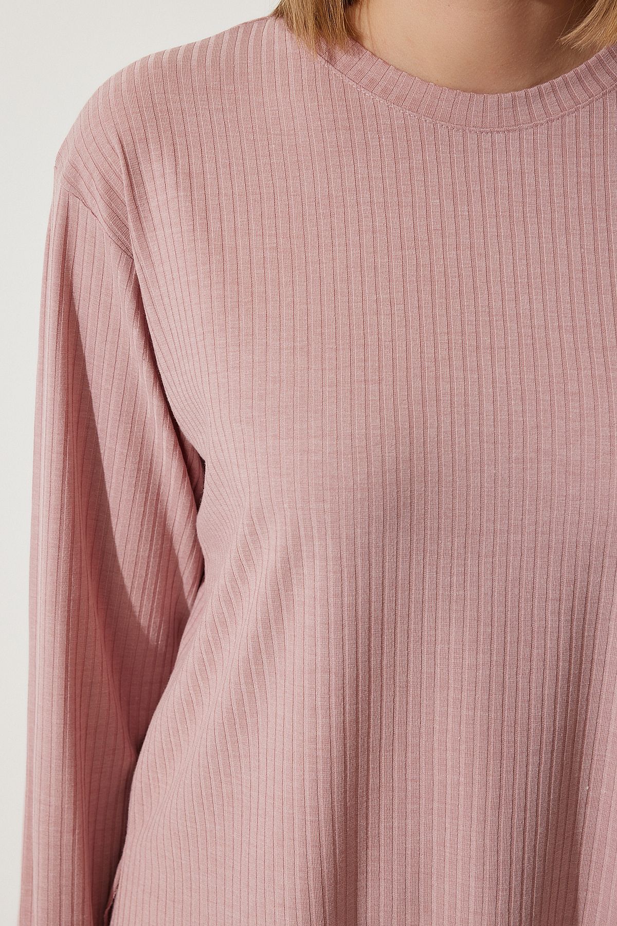 Female powdered wick knitted blouse trousers set KH00088