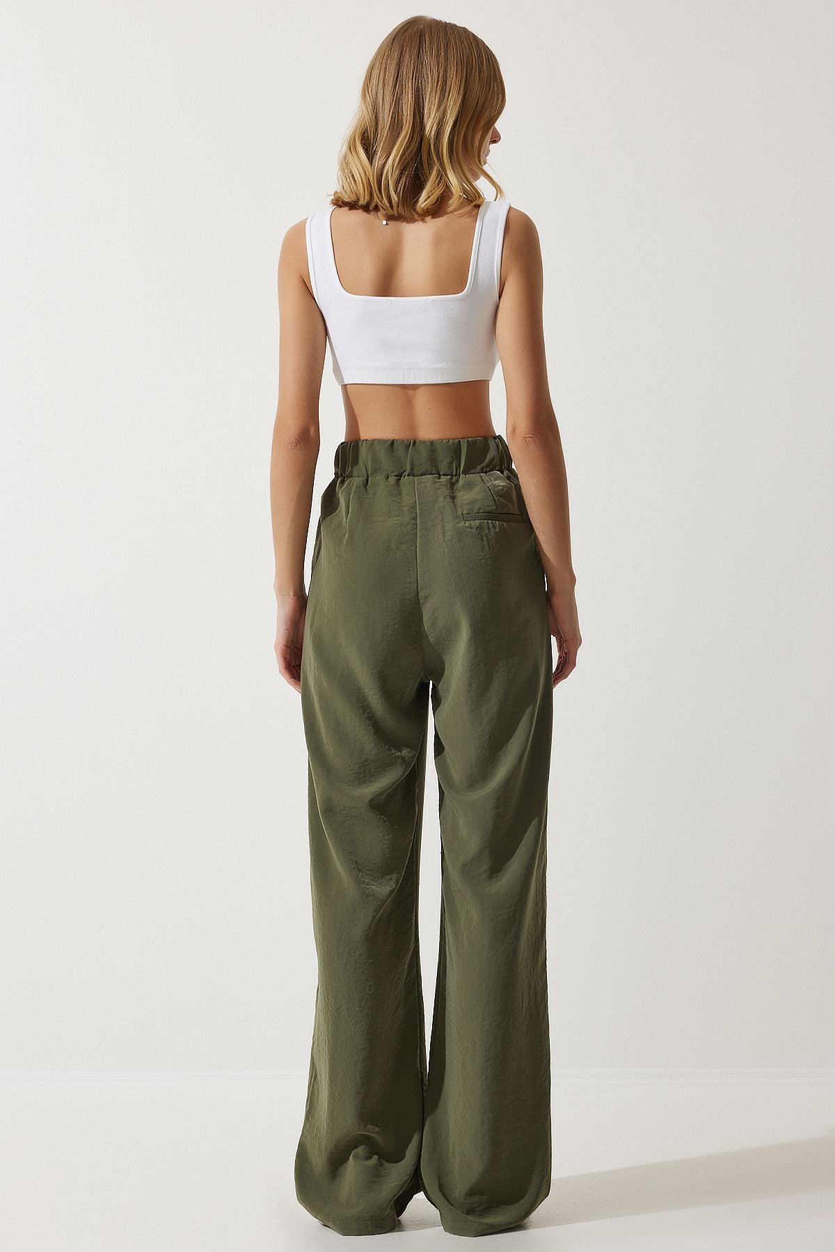 Woman Khaki Waist Waist Call Call Closed Palazzo Pants RV00184