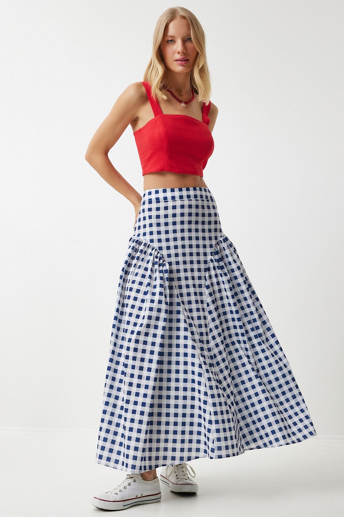Women's Blue Pötikare Volan Summer Poplin Skirt UL00024