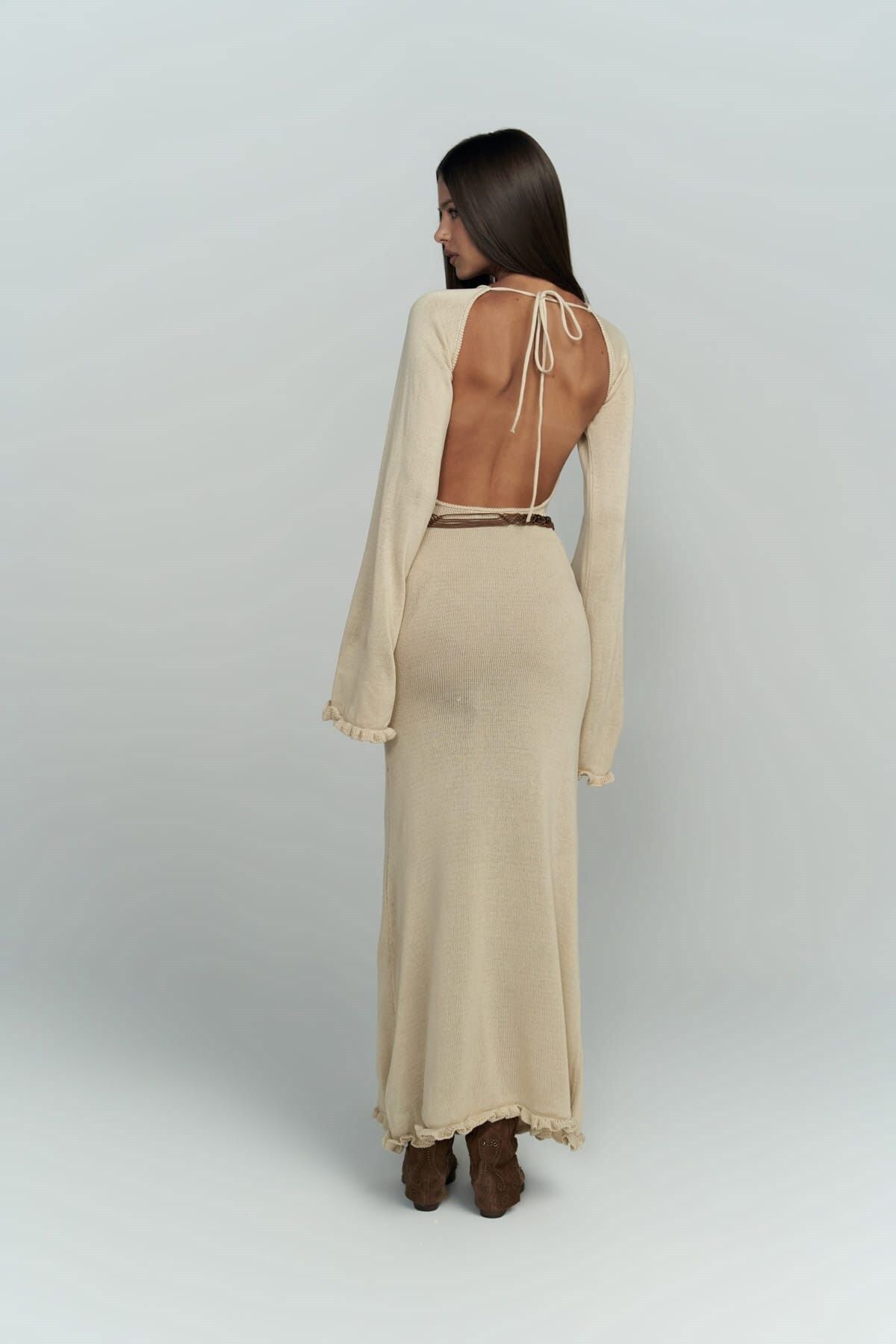 Angela Back Décollette beige knitwear dress