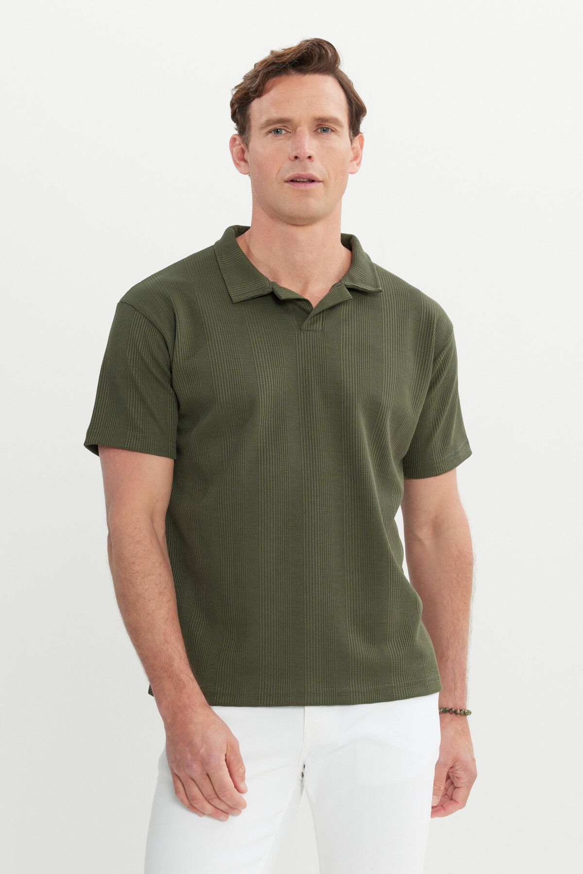 Men's Khaki Relax Fit Casual Cut Polo Yaka T -shirt