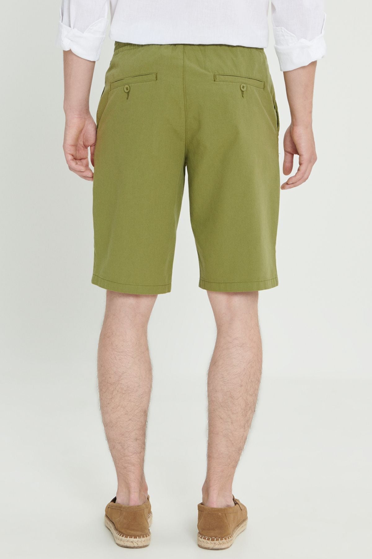 Men's Khaki Linen Comfort Fit Casual Cutting Side Pocket Shorts