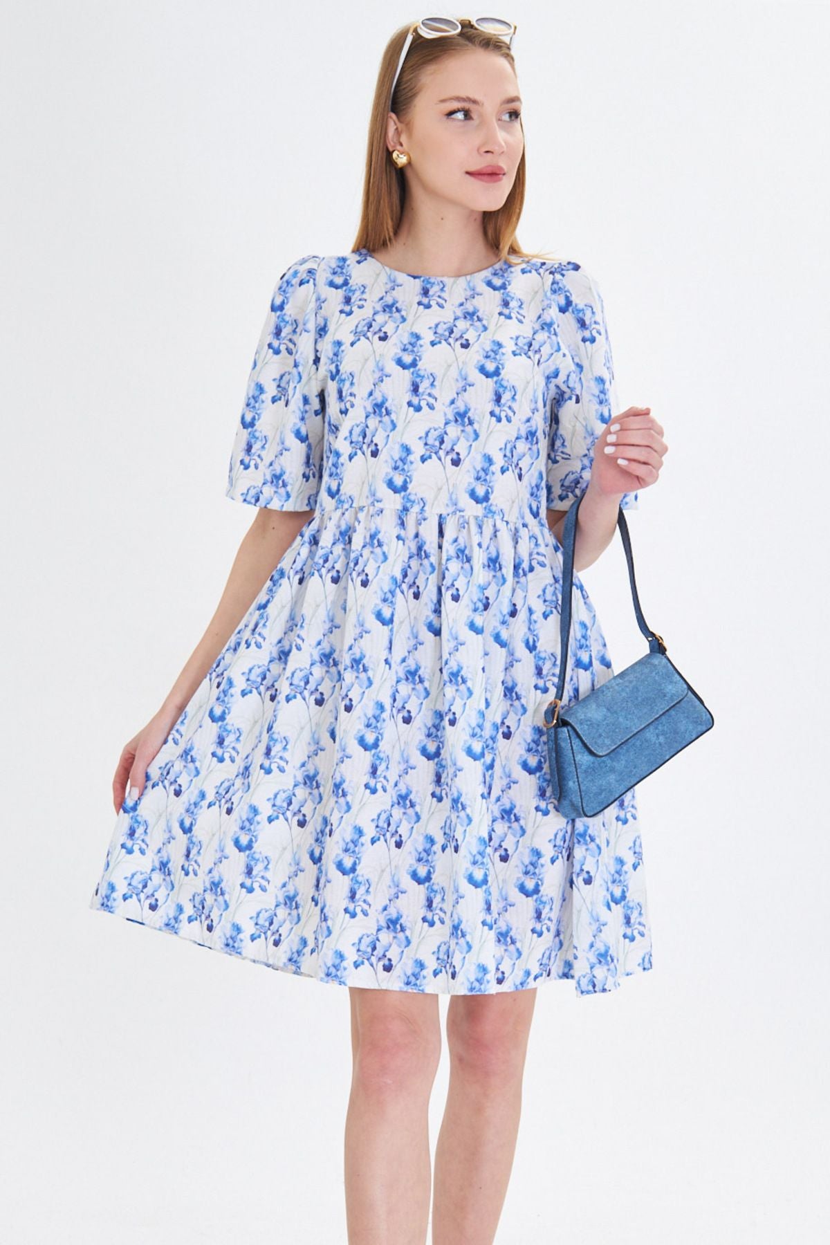WOMEN BLUE ZERO GOOD BACKGROUND LIPS WATER WALL WASTE SHIRT SPRED DRESS ARM-25Y001009