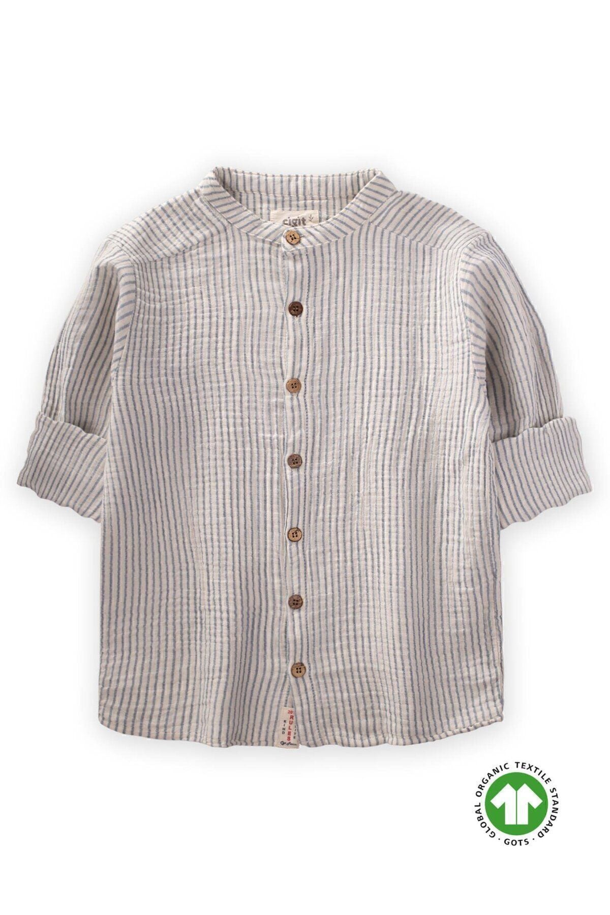 ORGANIC JUDGE YAKA MÜSLİN shirt 2-10 years old indigo striped