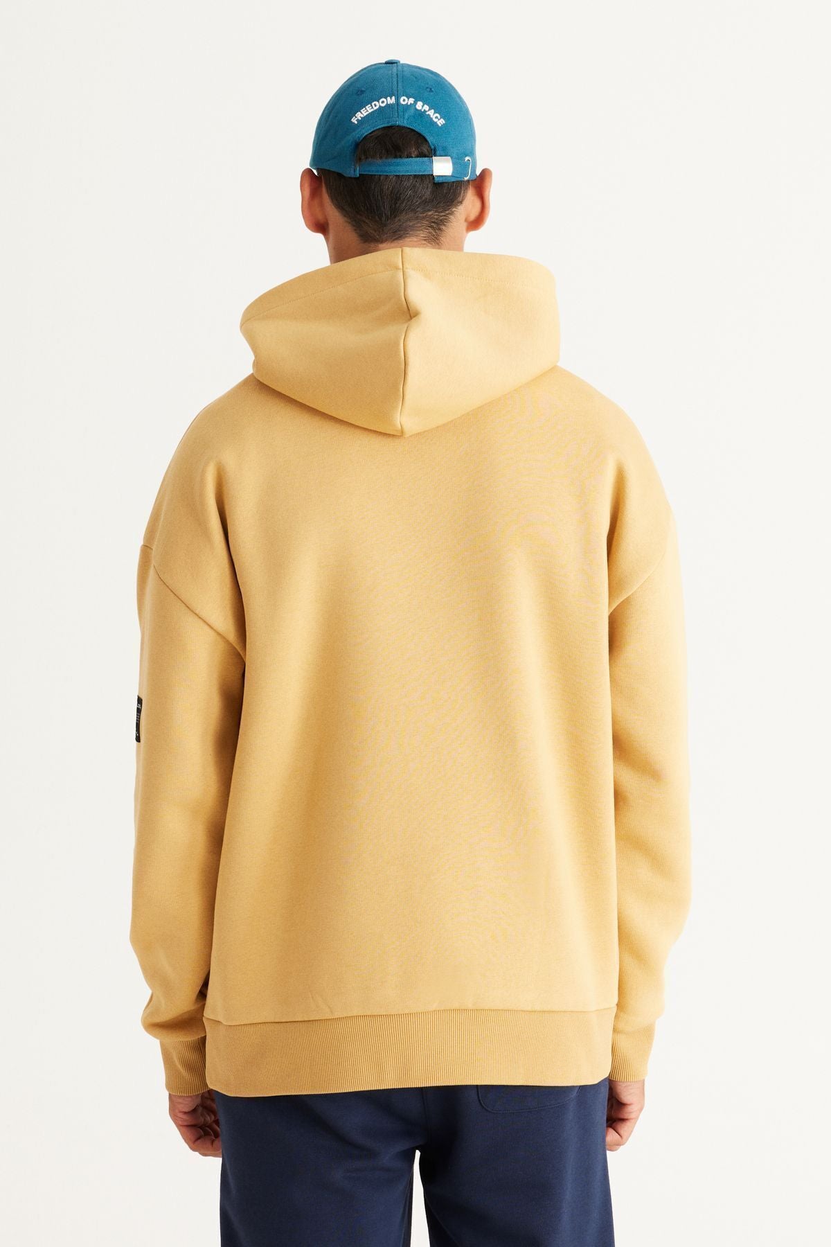 Men's mustard oversize fit plenty of cuts hooded polar with 3 -IP cotton sweatshirt