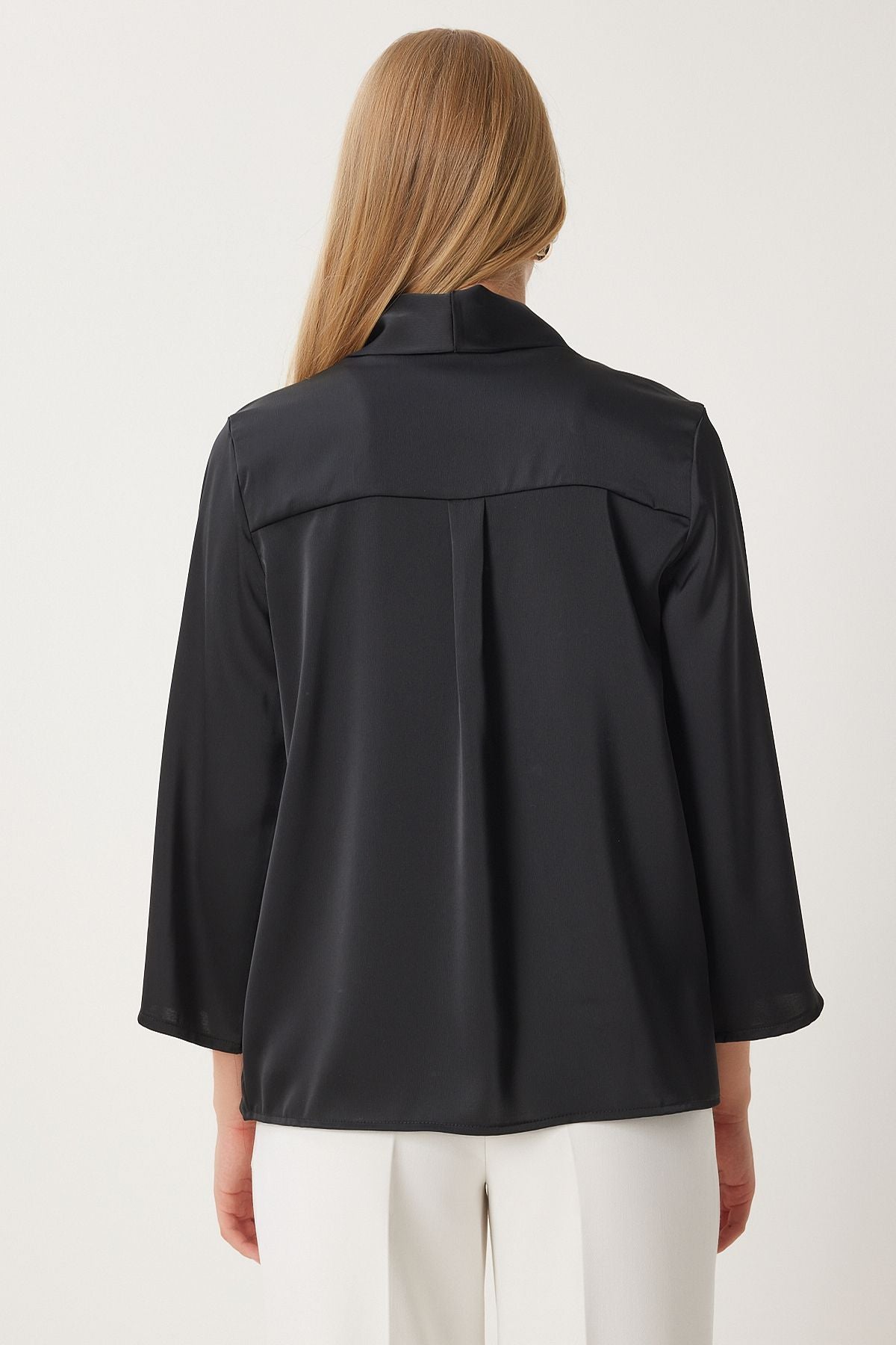 Female black shawl collar elegant satin surface jacket mc00291