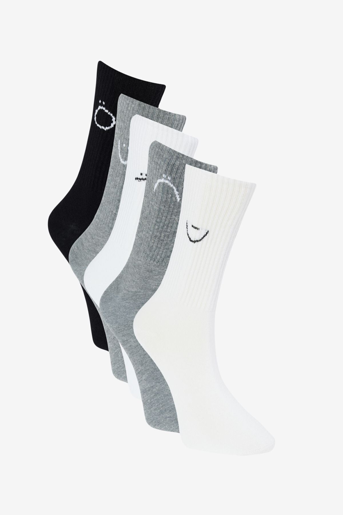 Men's Black-and-White-Gri Patterned 5 Piece Society Socks