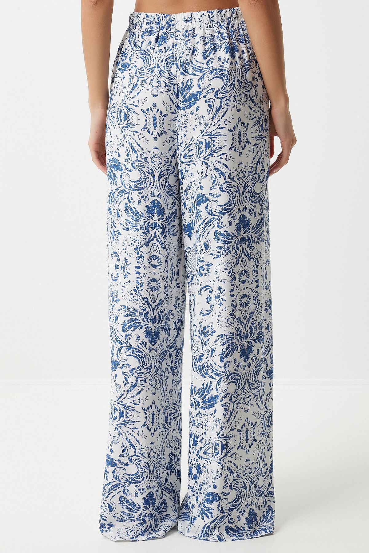 Woman Blue White High Waist Summer Plenty of viscose pants BH00354