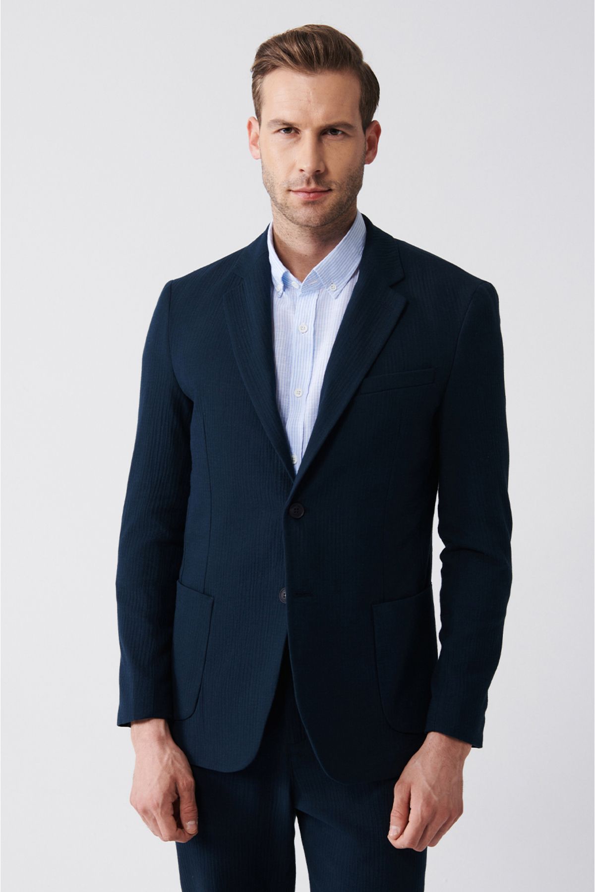 Men's Navy Blue Primer Wool Mixed Double Slit Jacket A31y4009
