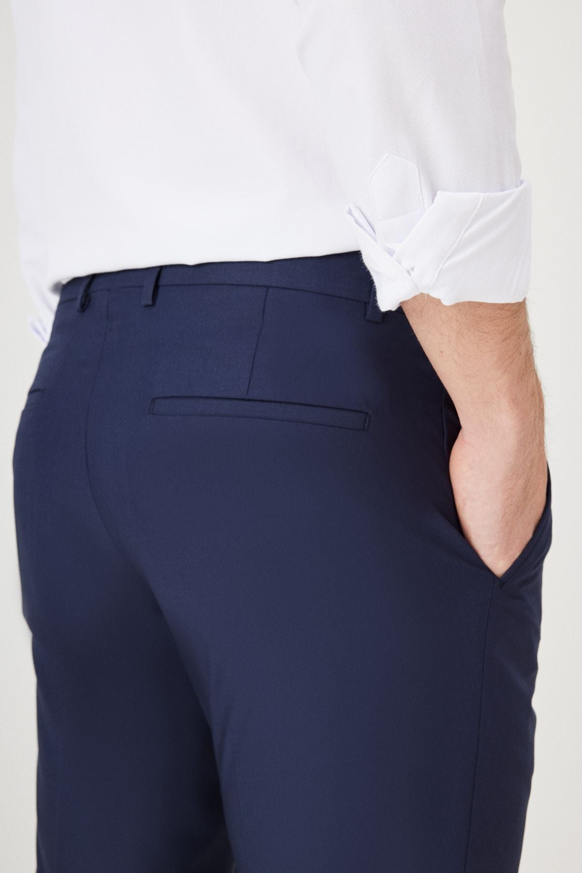 Men's navy blue slim fit narrow cut classic side pocket pants