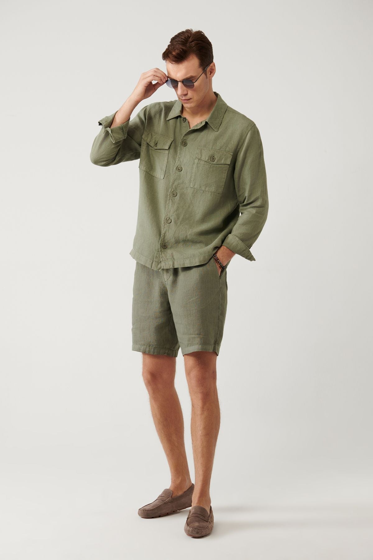 Male Khaki Waist Tire 100 %Keten Assos Short A41y3710