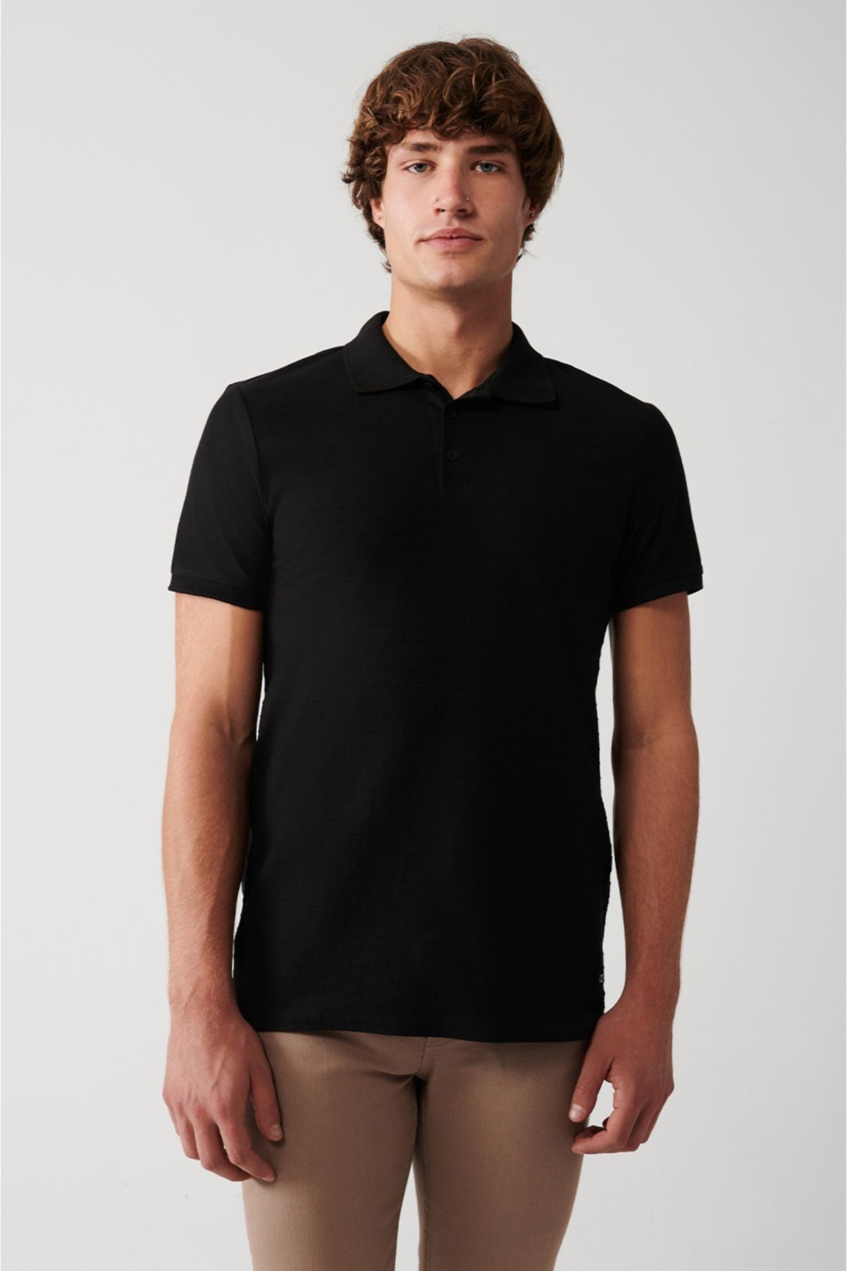 Men's black 100 %cotton jacquari polo collar regular fit t-shirta31y1128